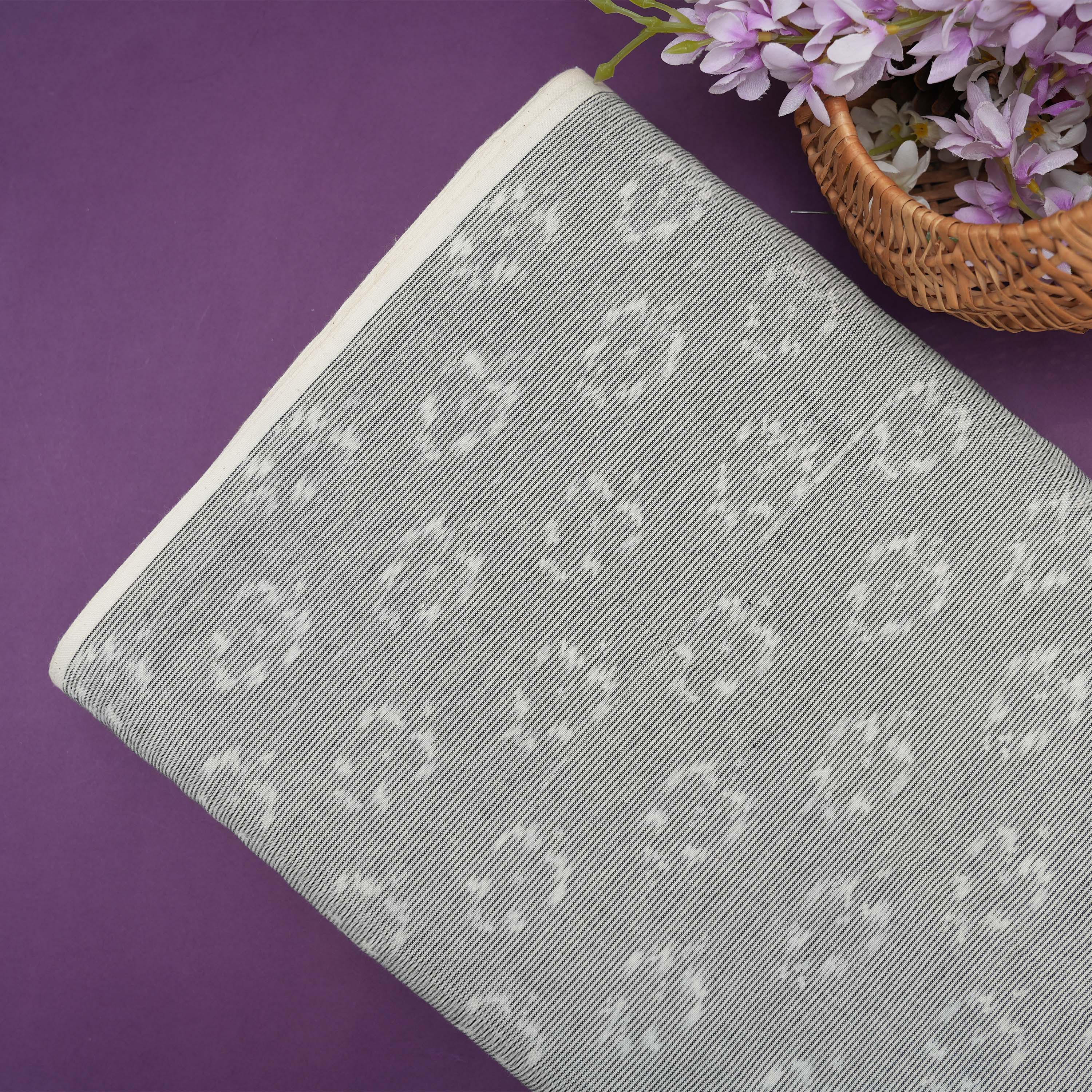 Ash Grey Ikkat Geometrical Pattern Cotton Fabric