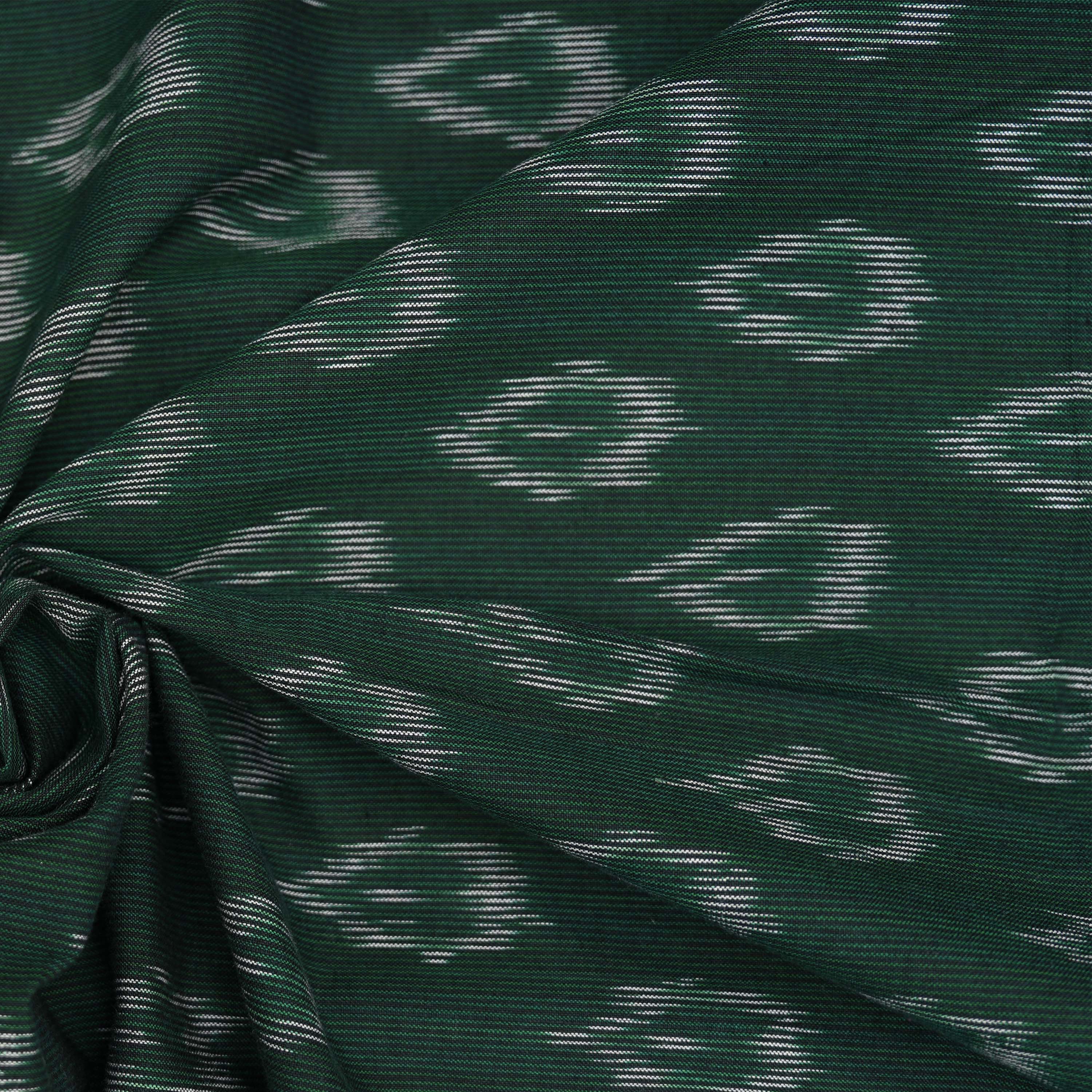 Jungle Green Ikkat Floral Pattern Cotton Fabric