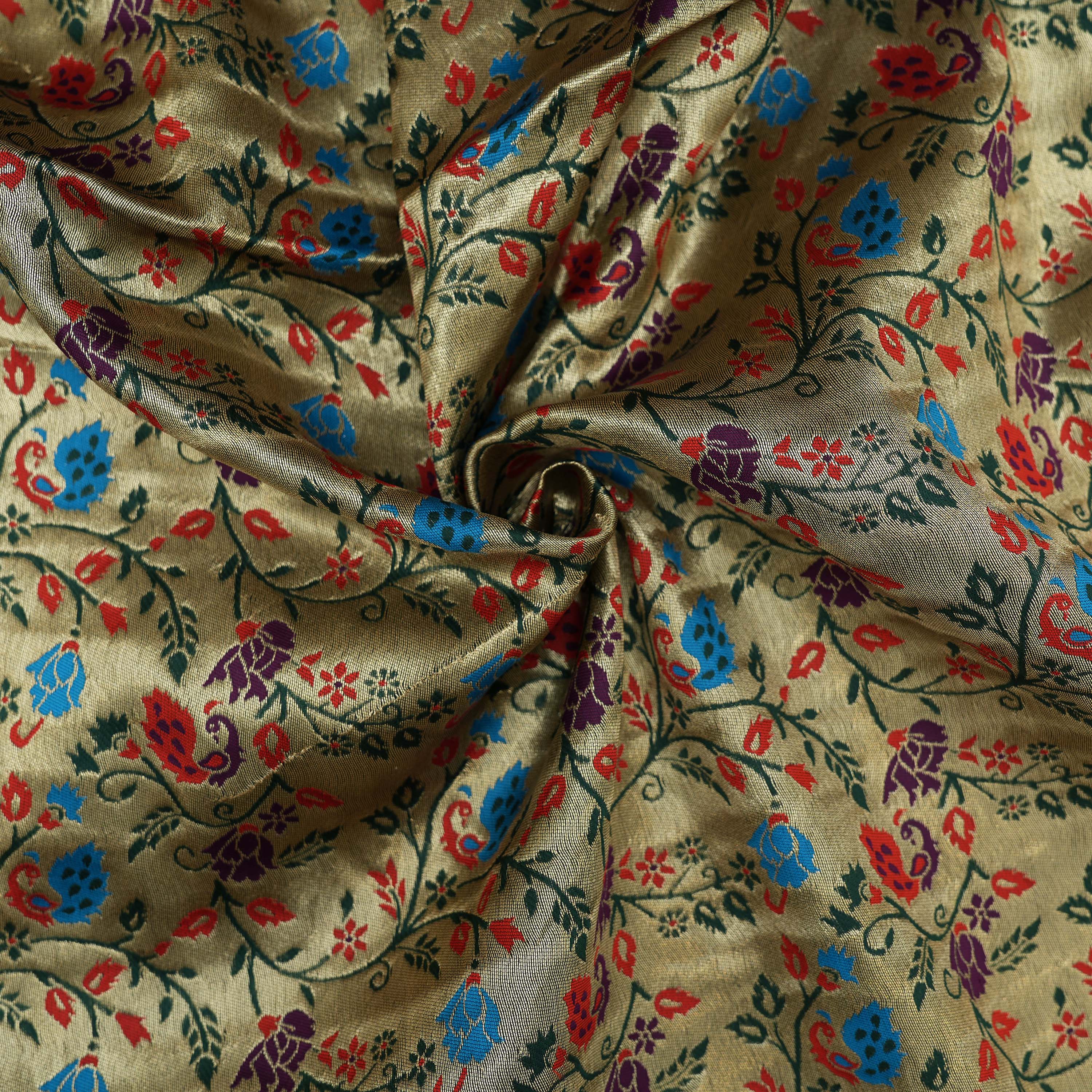 Green Mist Coloful Floral Jaal Tissue Fabric