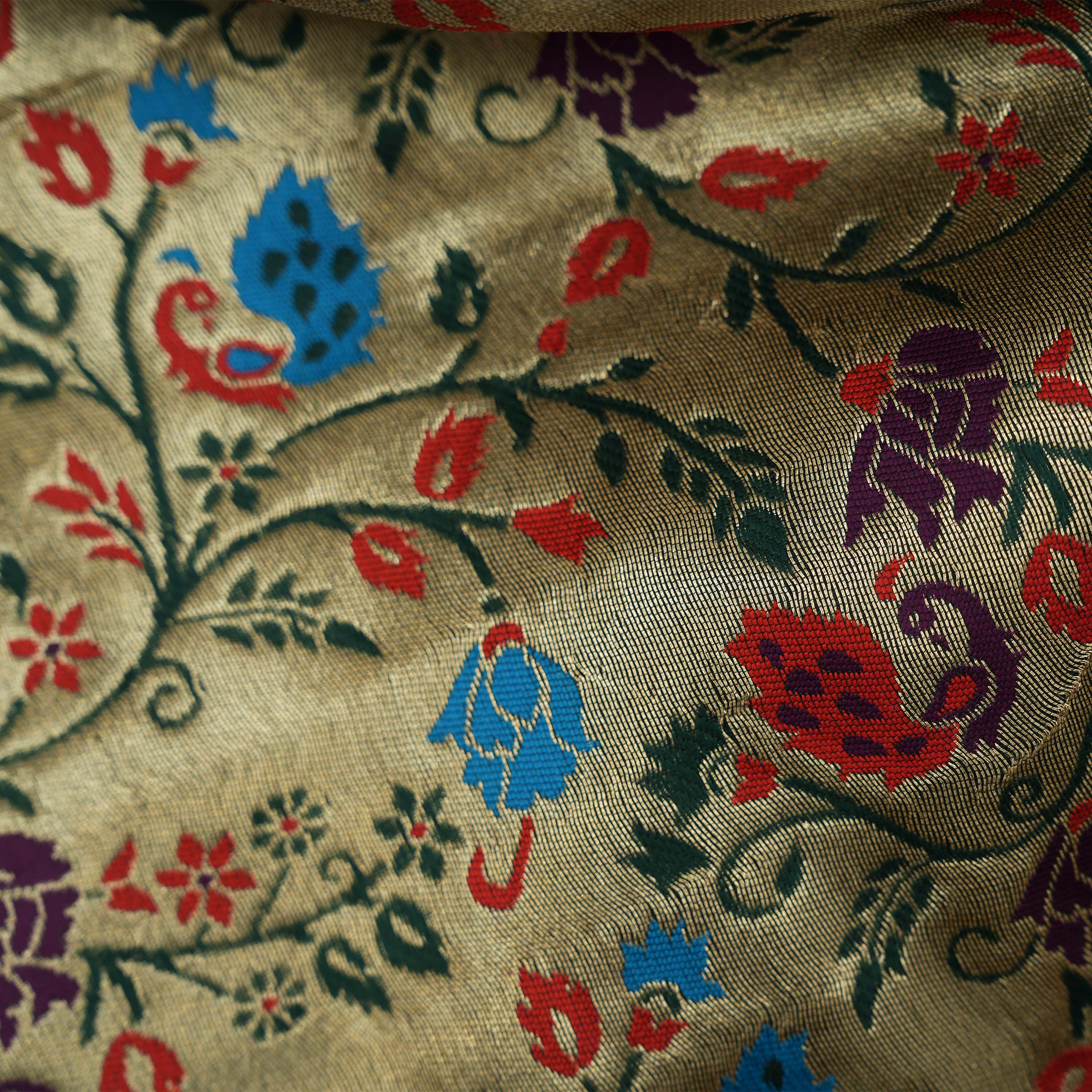 Green Mist Colorful Floral Jaal Tissue Fabric