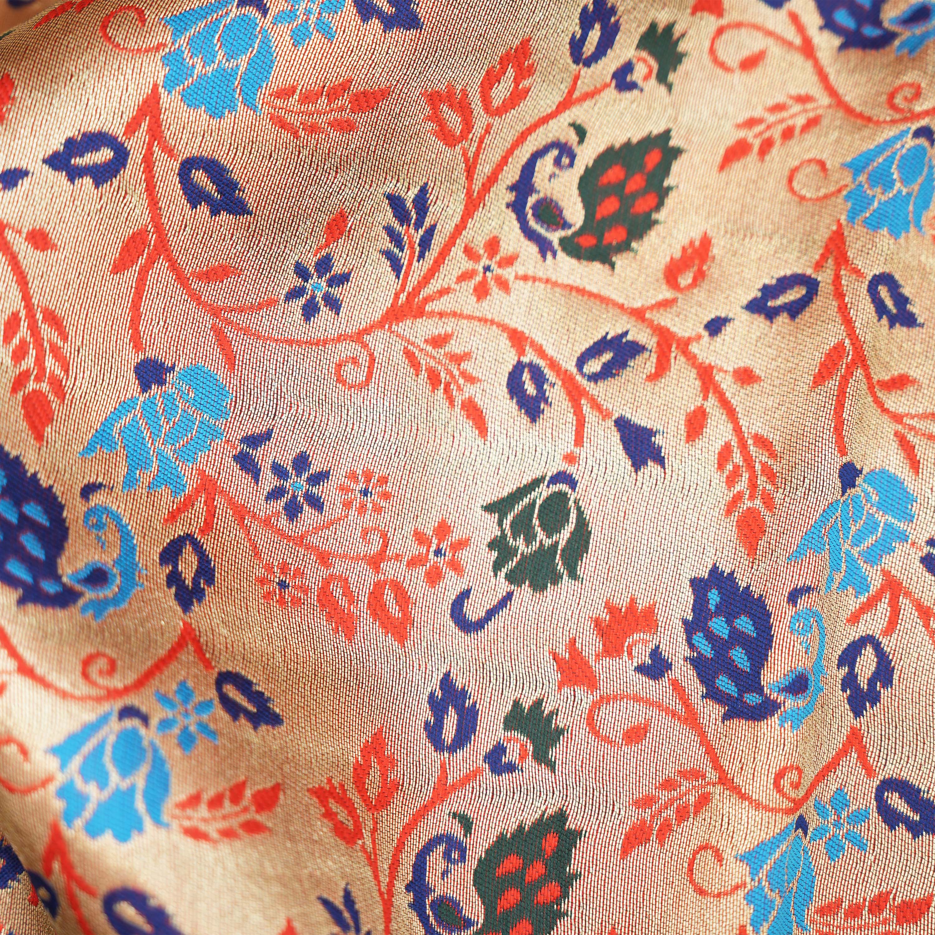 Golden Pink Coloful Floral Jaal Tissue Fabric