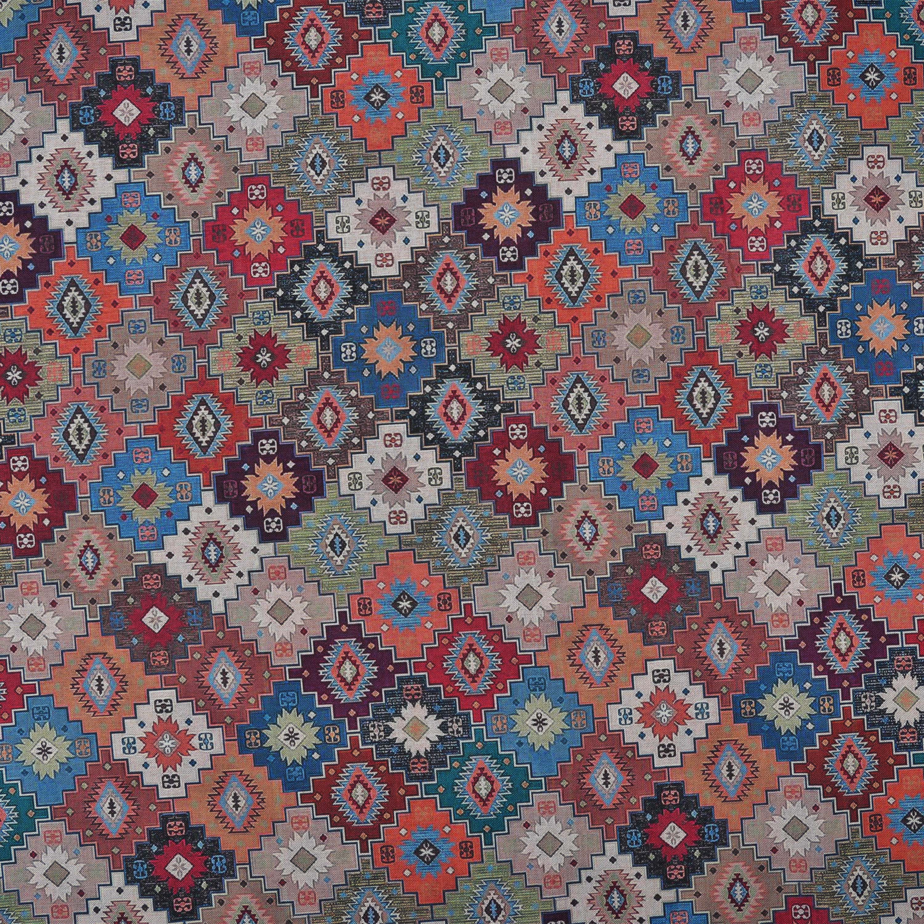 Multicolor Traditional Geometric Printed Tussar Fabric