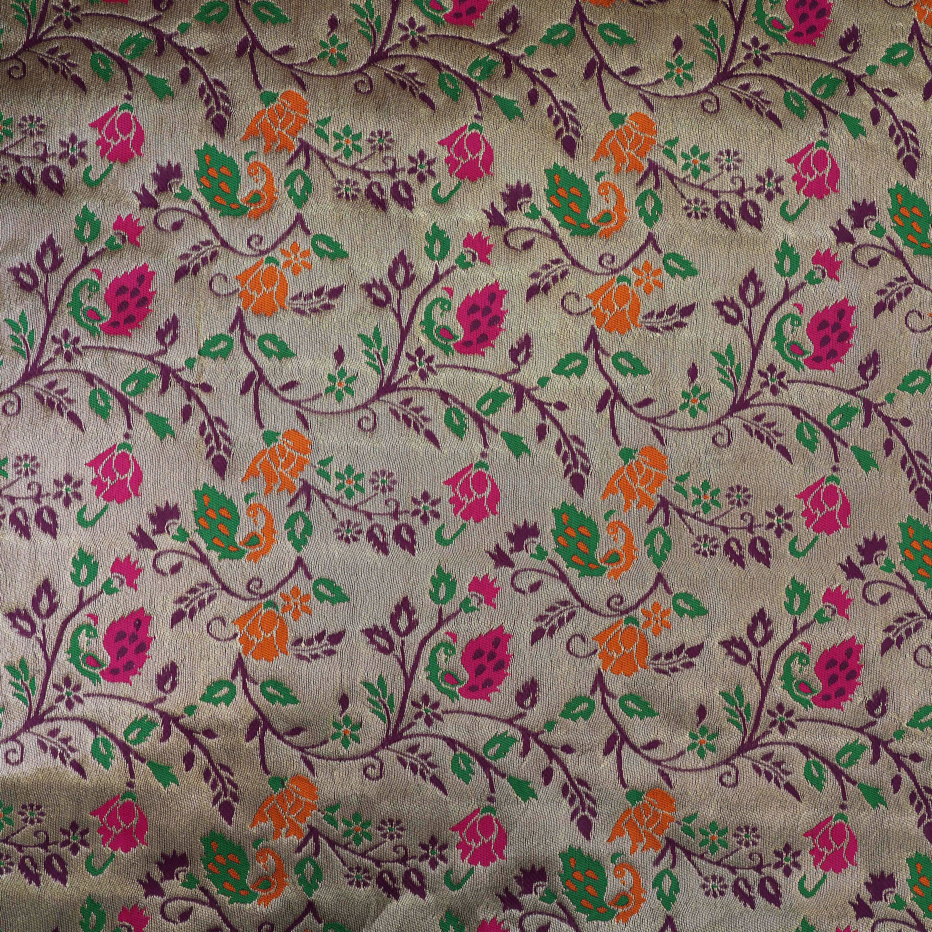 Creme White Floral Jaal Tissue Fabric