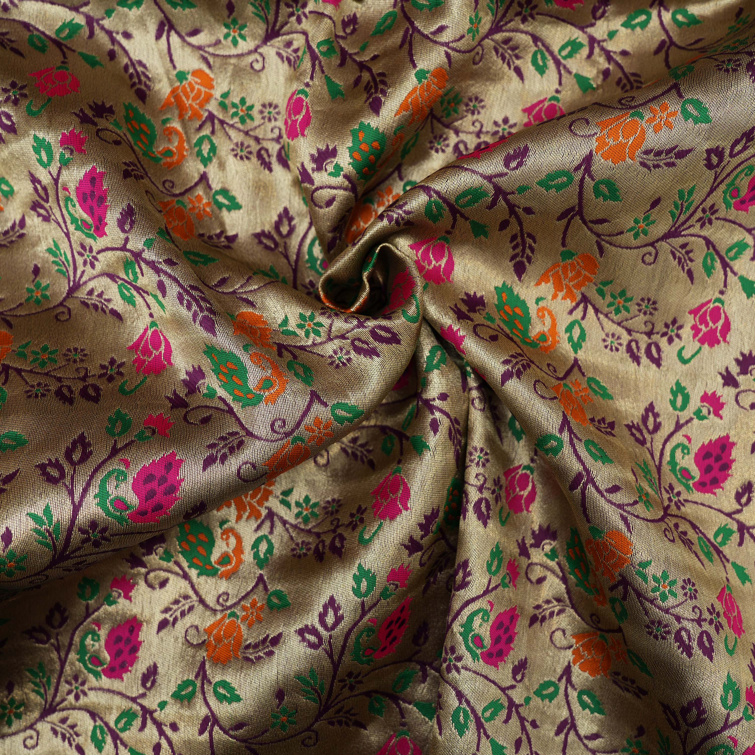 Creme White Floral Jaal Tissue Fabric