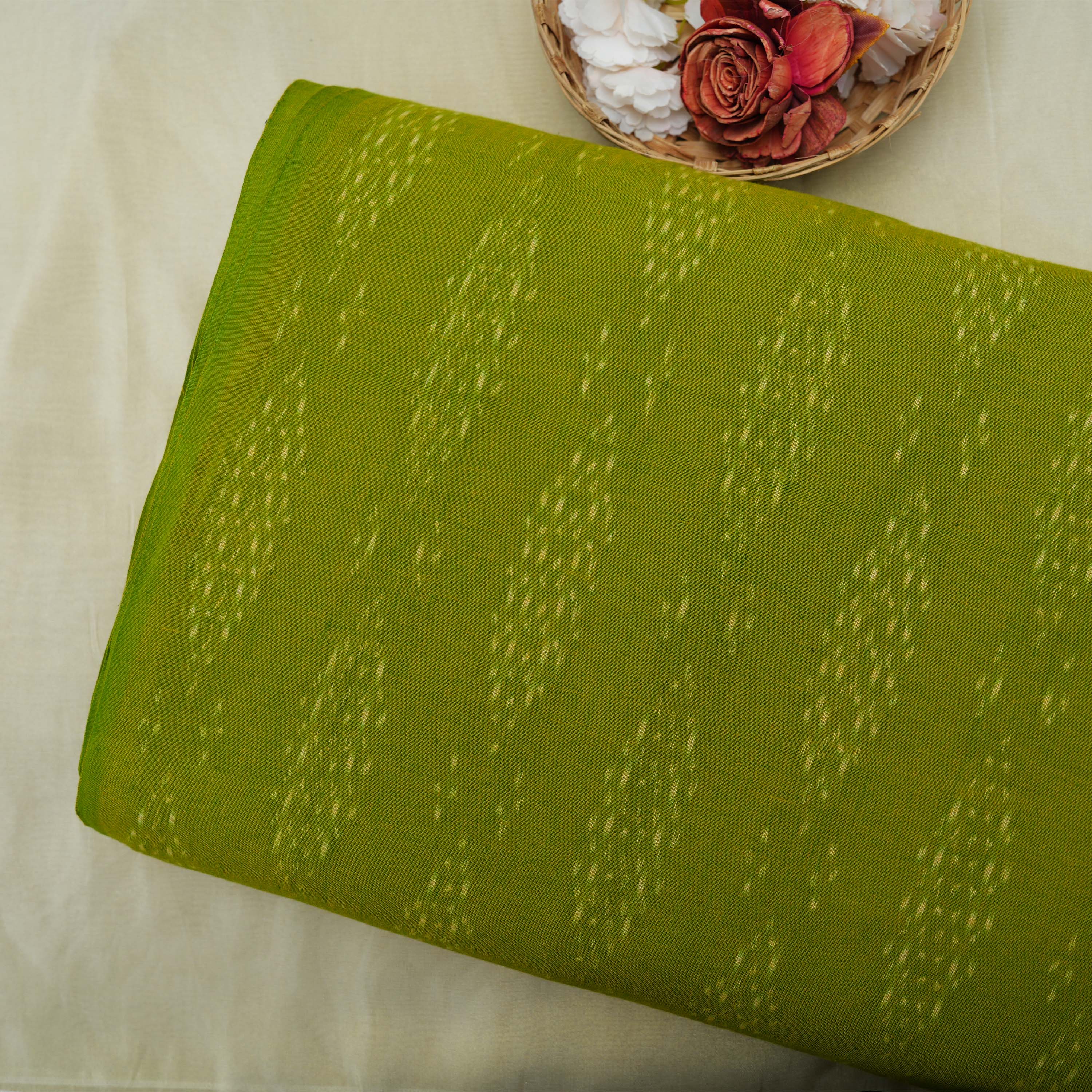 Dark Olive Ikat Pattern Cotton Fabric