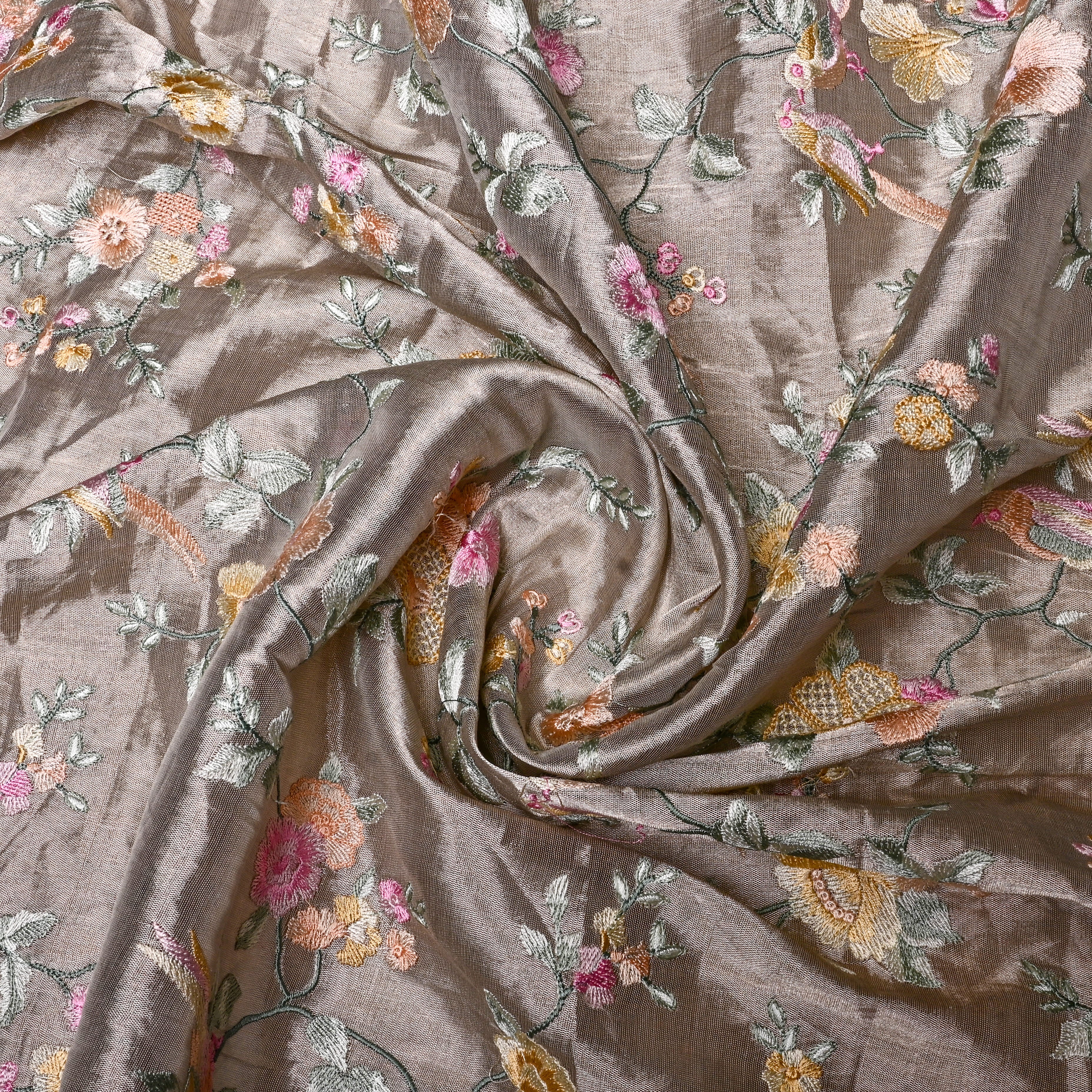 Quarter Silver Sand Tissue Fabric With Embroidery