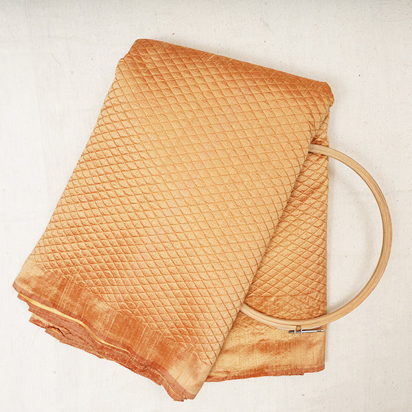 Orange Color Geometric Pattern Raw Silk Fabric