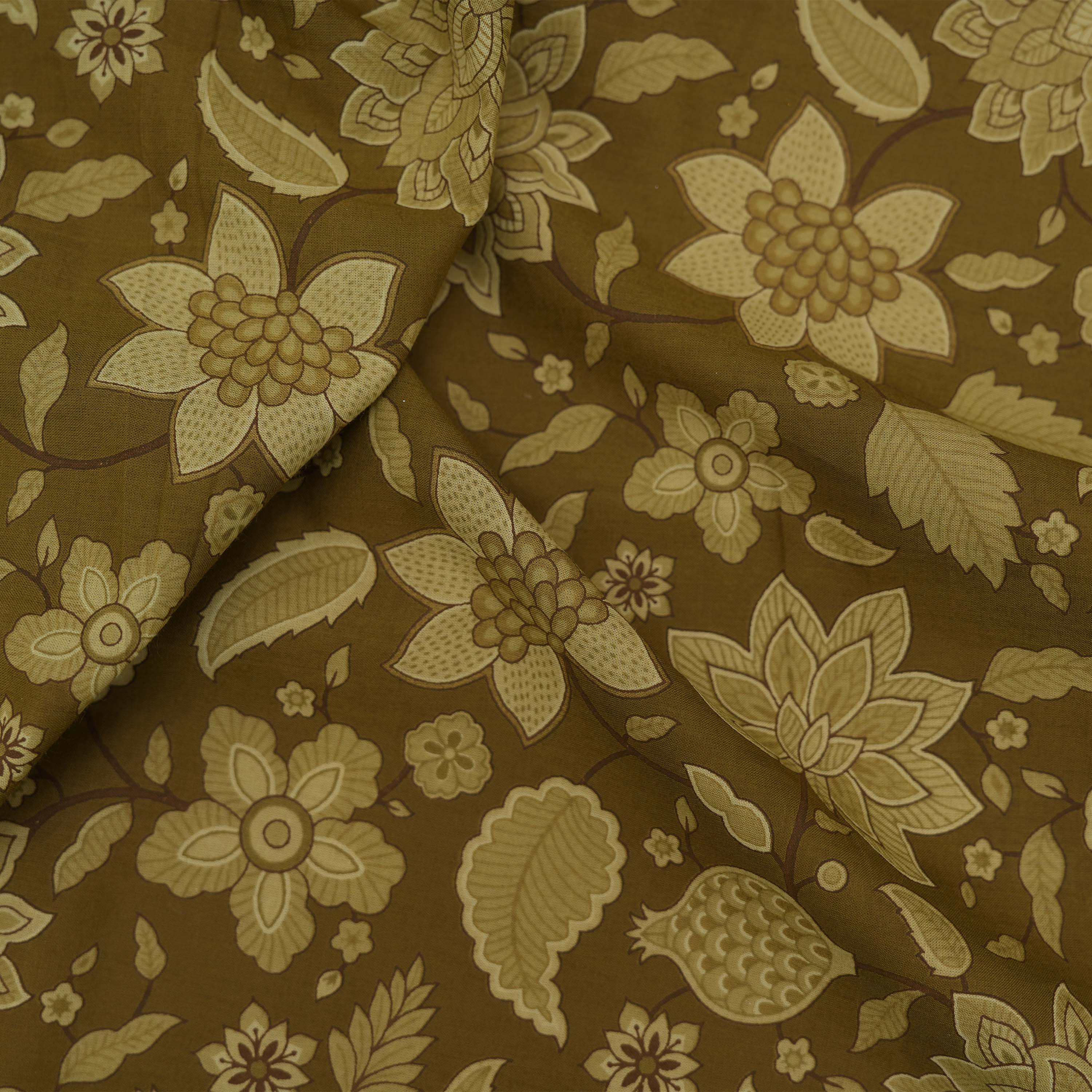 Bronze Tone Brown Bel Butti Printed Cotton Fabric