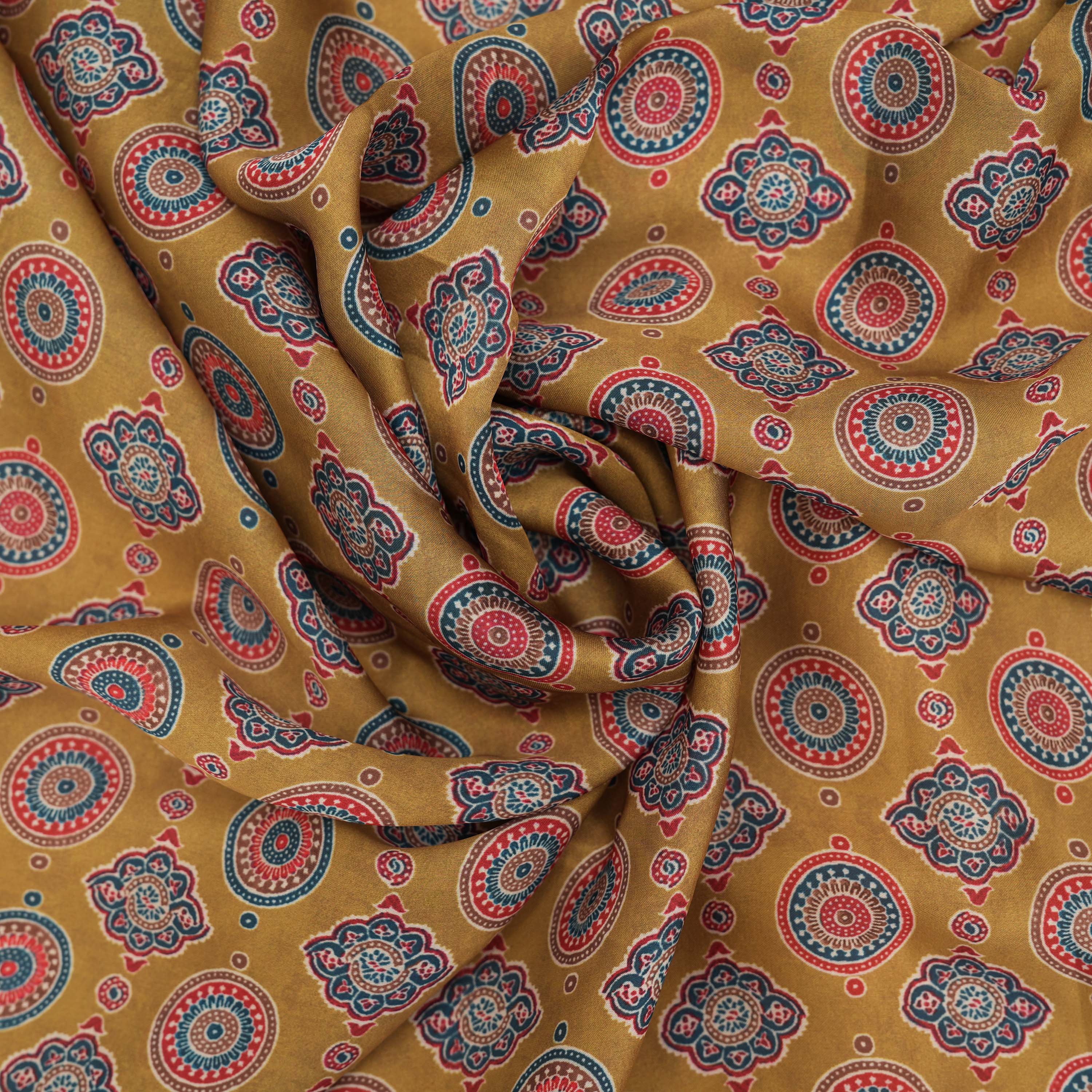 Driftwood Brown Floral Printed Silk Fabric