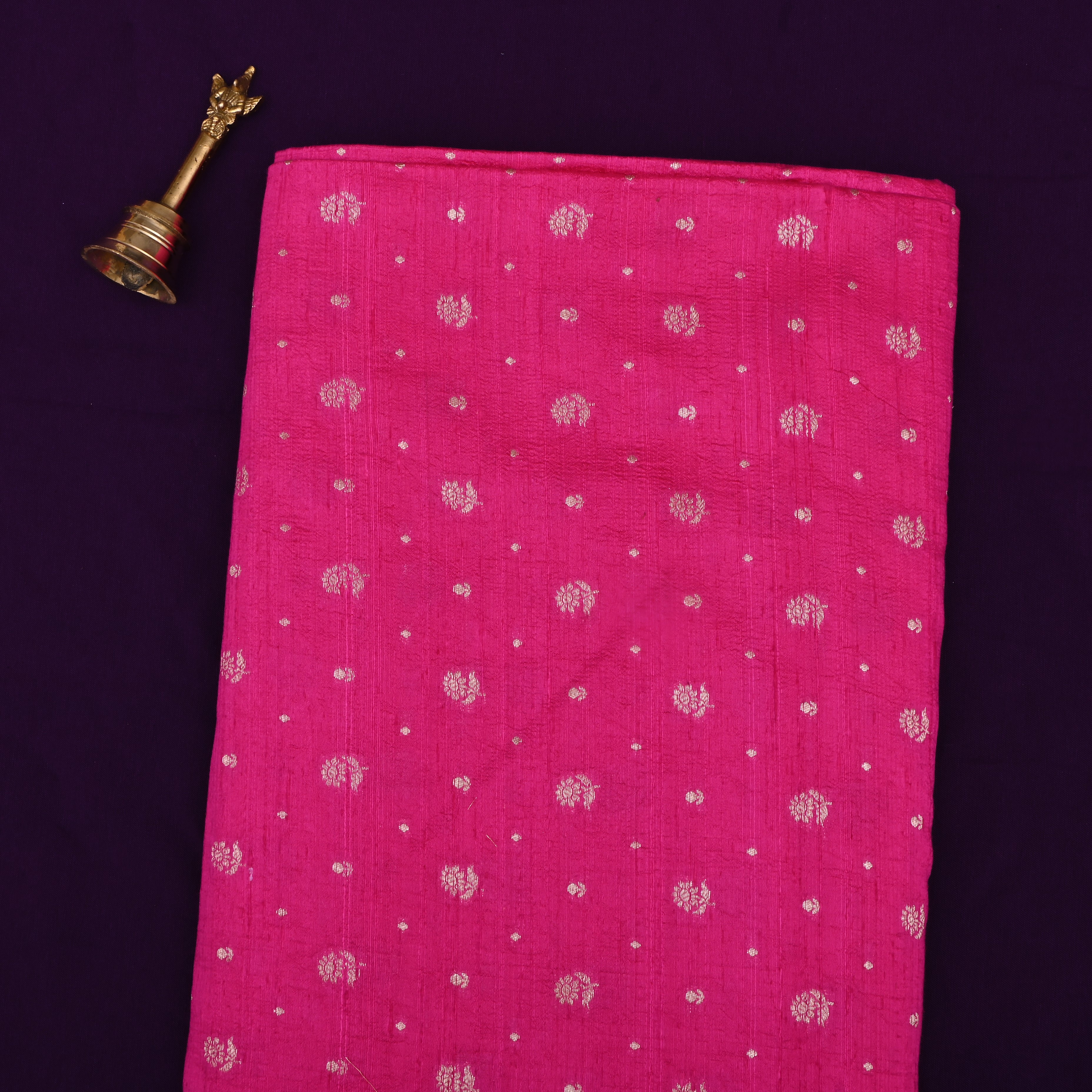 Hot Pink Jamawar Dupion Fabric With Floral Butti'S