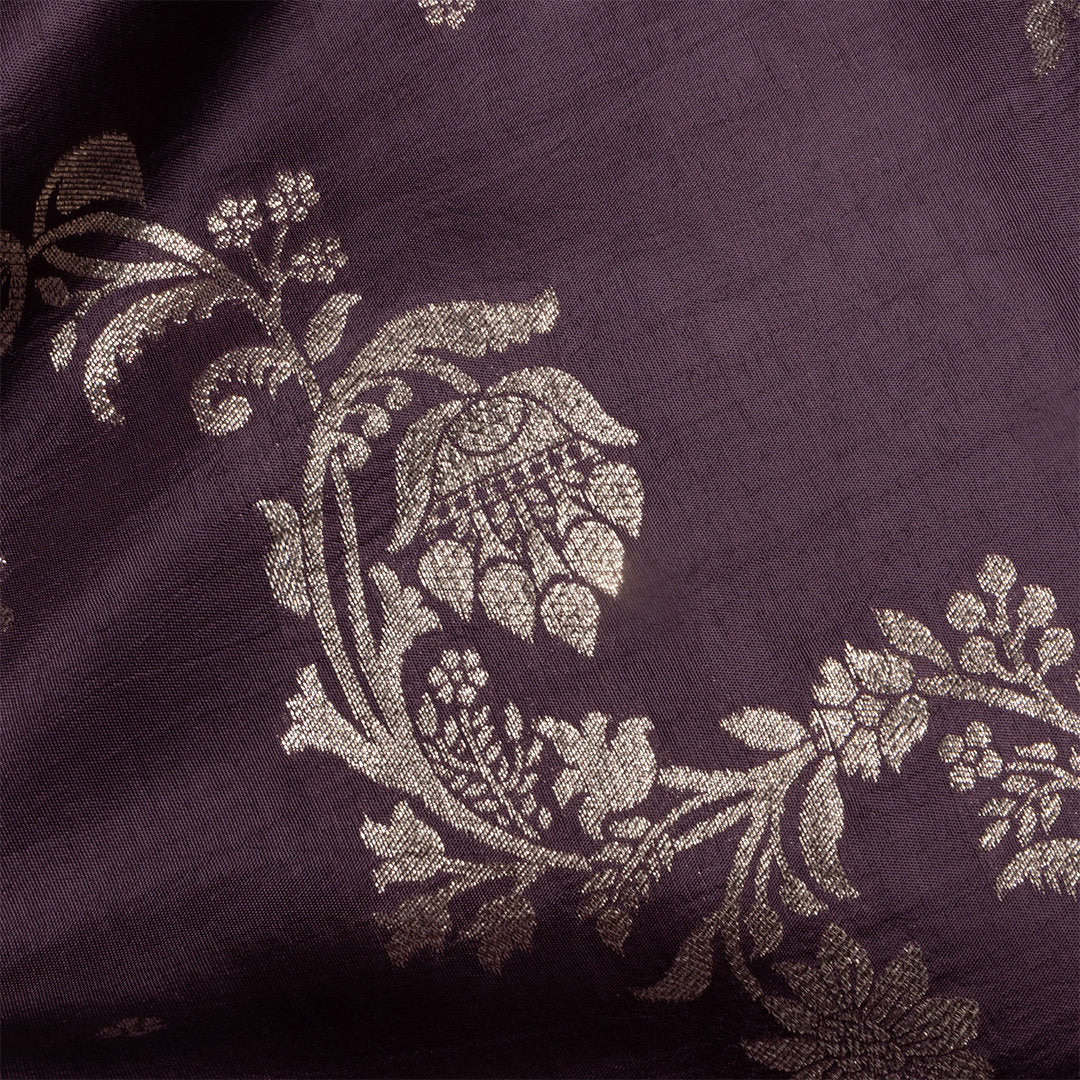 Berry Purple Floral Jamawar Silk Fabric