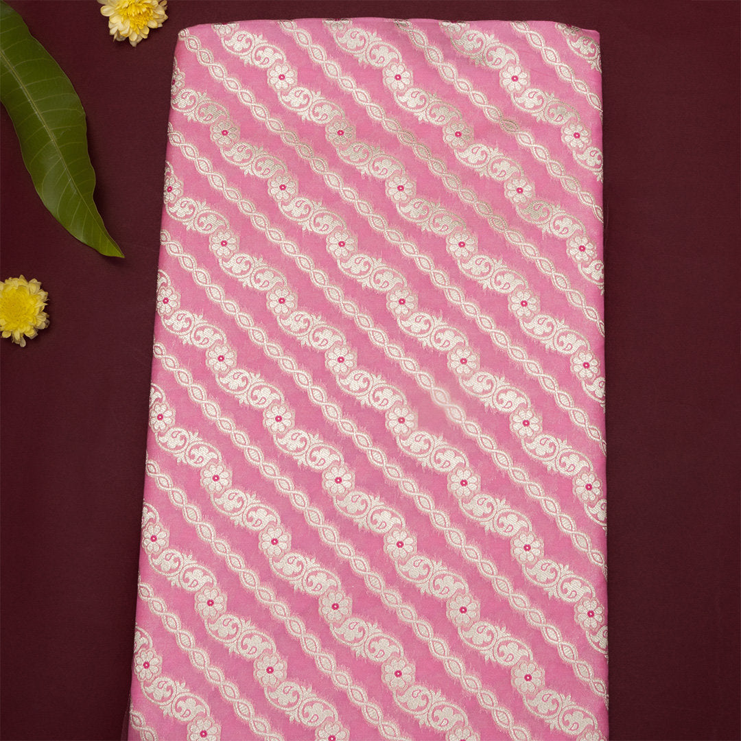 Taffy Pink Zari Work Jamawar Silk Fabric