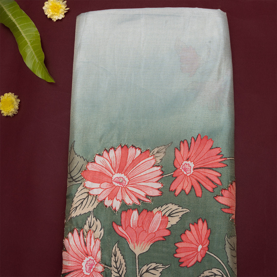 Ombre Green Floral Printed Tissue Fabric