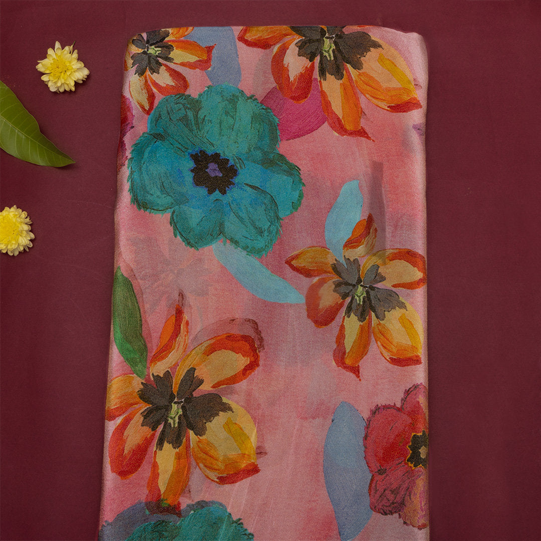 Tulip Pink Digital Printed Floral Tissue Fabric