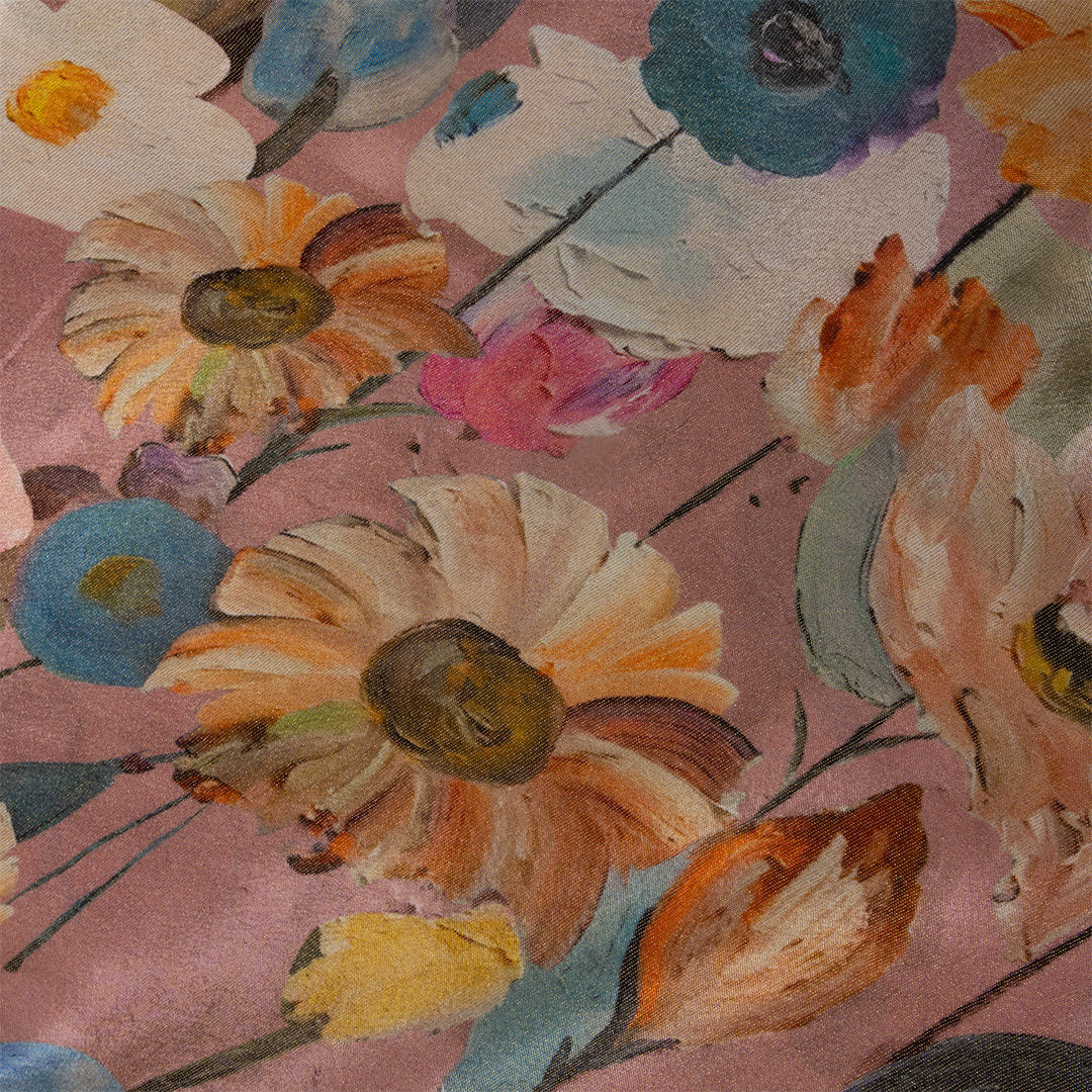 Flamingo Pink Digital Printed Floral Tissue Fabric