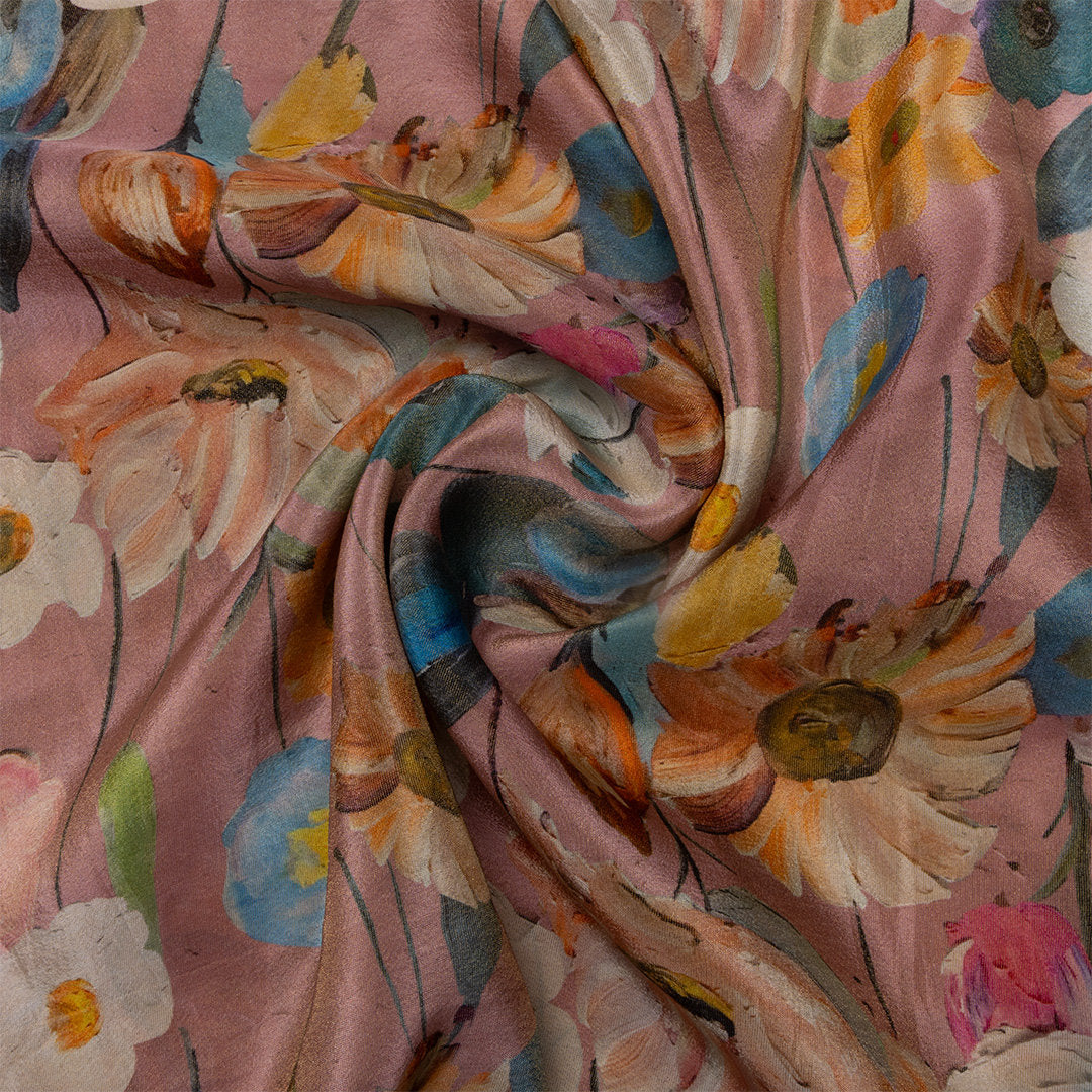 Flamingo Pink Digital Printed Floral Tissue Fabric