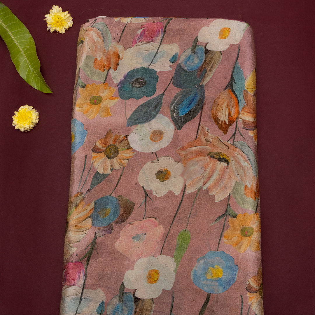 Flamingo Pink Digital Printed Floral Tissue Fabric