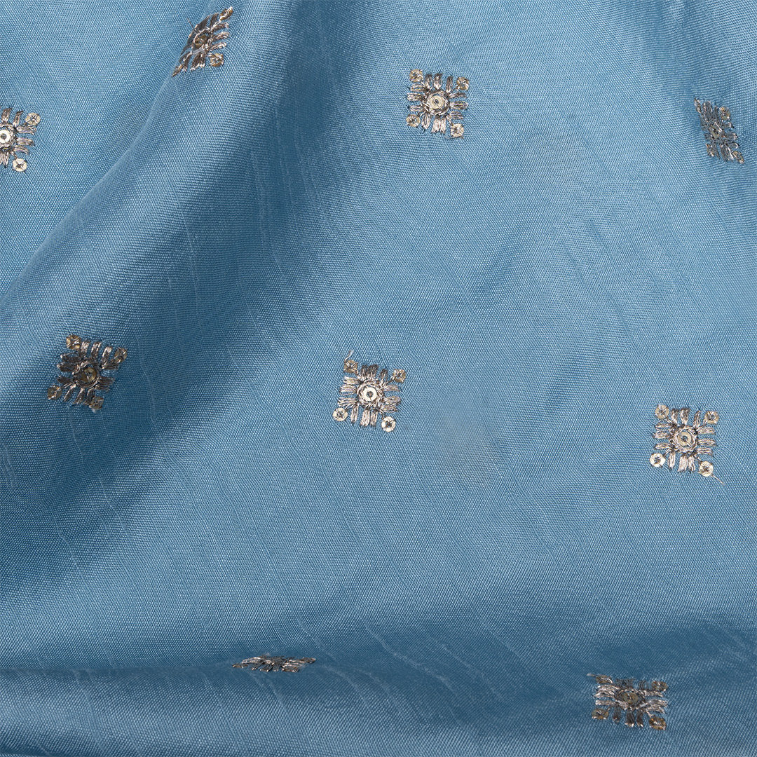 Baby Blue Embroidered Silk Fabric