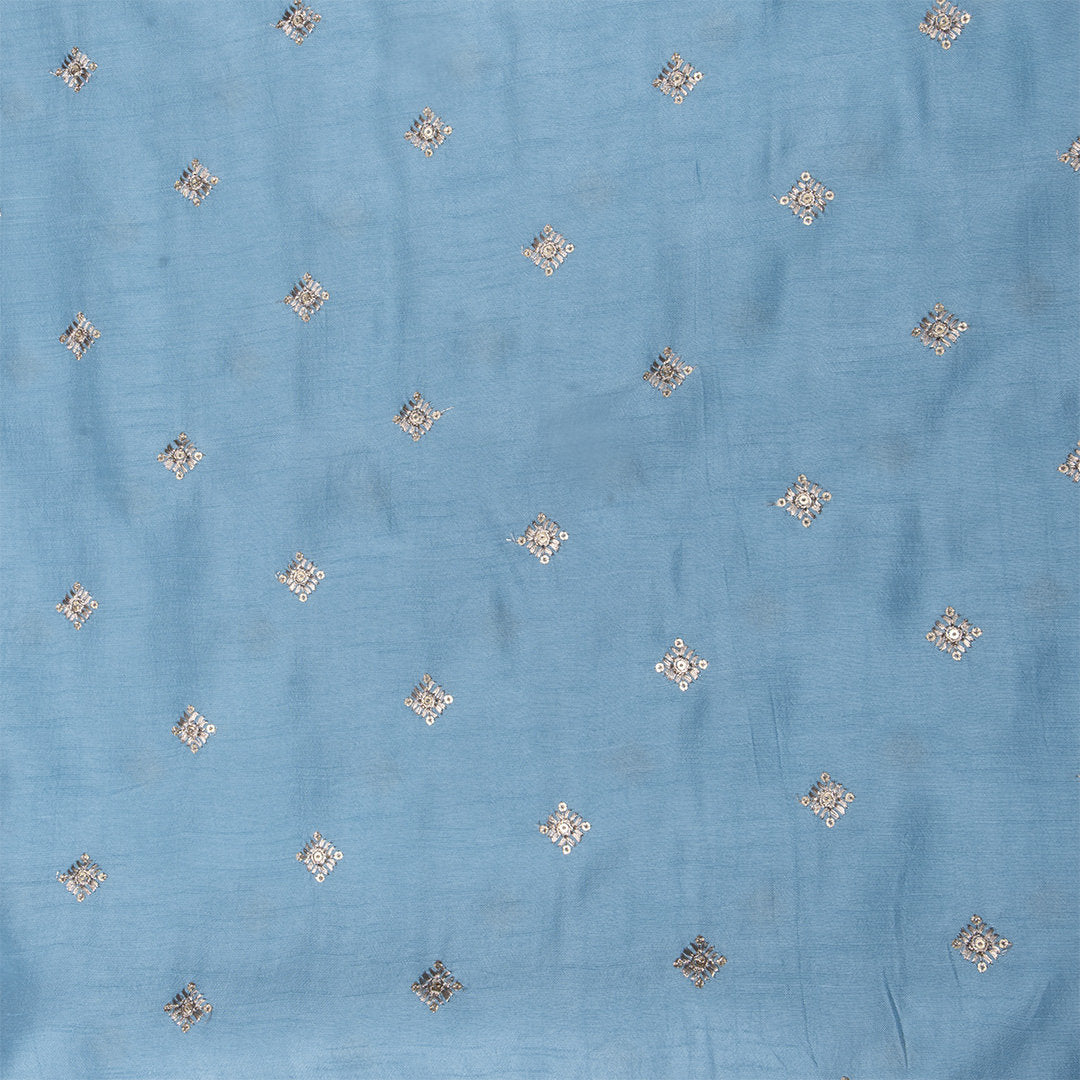 Baby Blue Embroidered Silk Fabric
