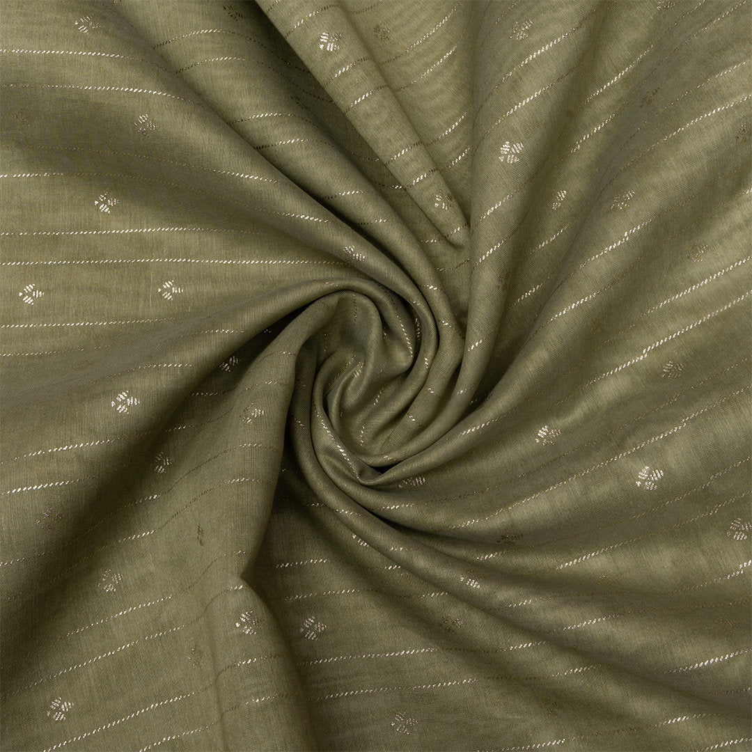 Muted Green Foil Printed Chanderi Fabric