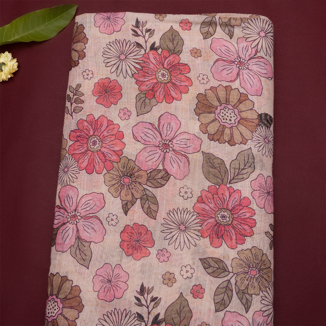 Pastel Pink Floral Printed Tissue Fabric