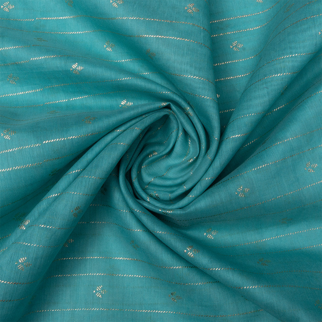 Cyan Blue Foil Printed Chanderi Fabric