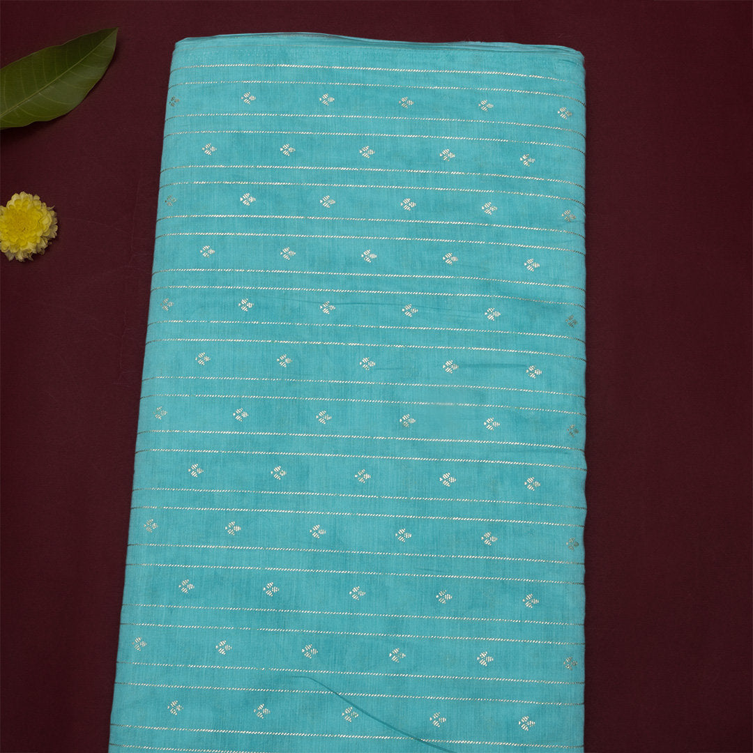Cyan Blue Foil Printed Chanderi Fabric