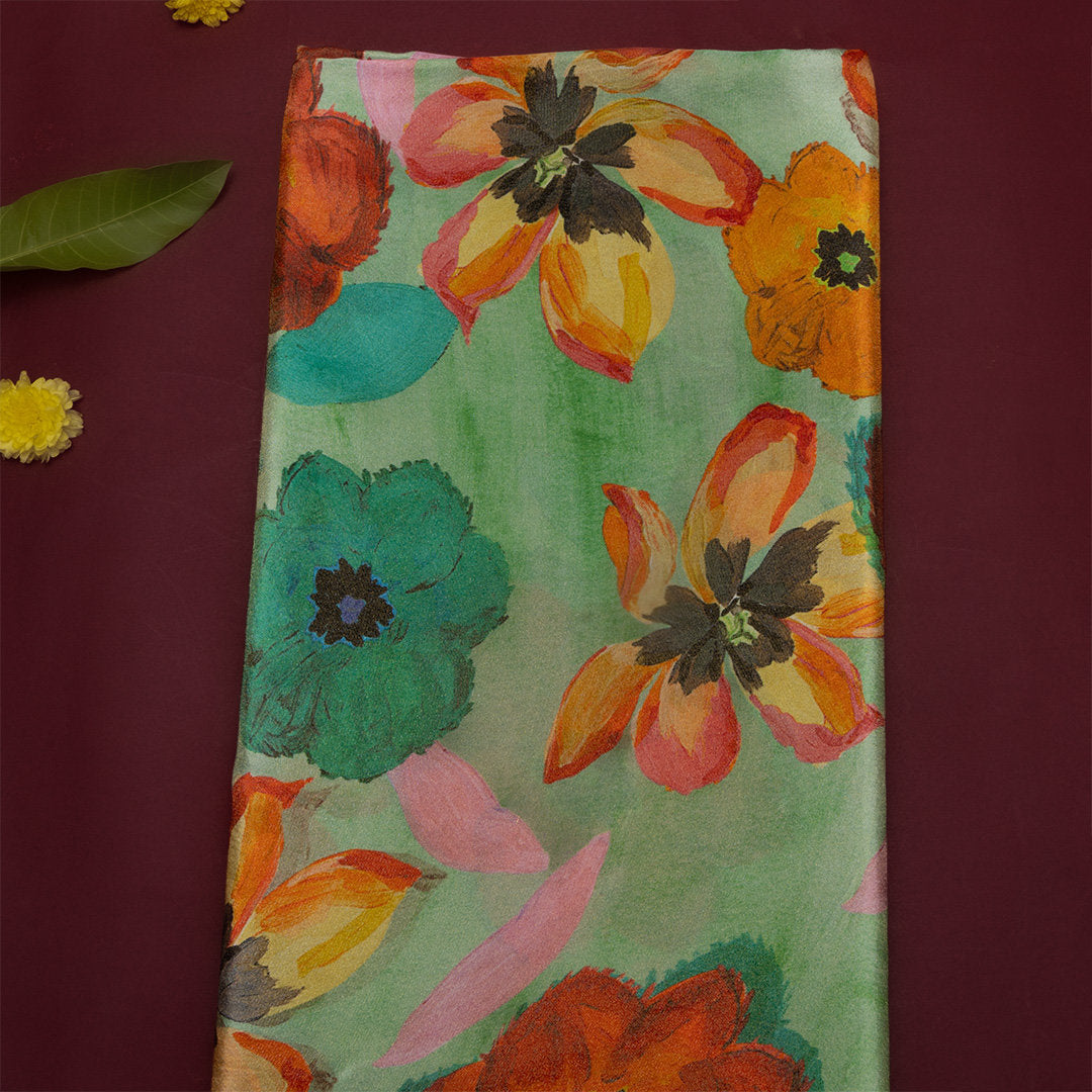 Seafoam Green Digital Printed Floral Tissue Fabric