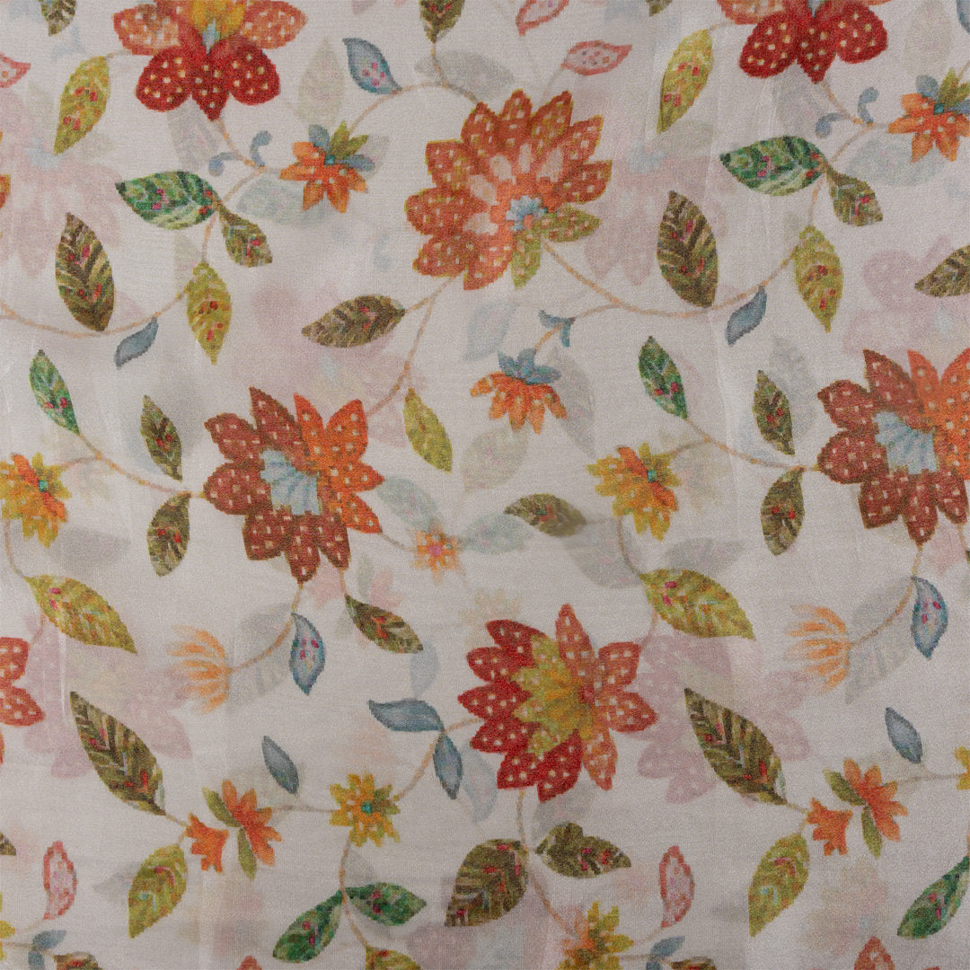 White Digital Printed Floral Tissue Fabric
