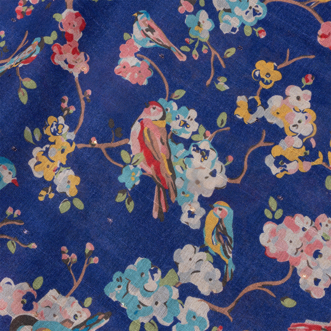 Azure Blue Digital Printed Tussar Fabric