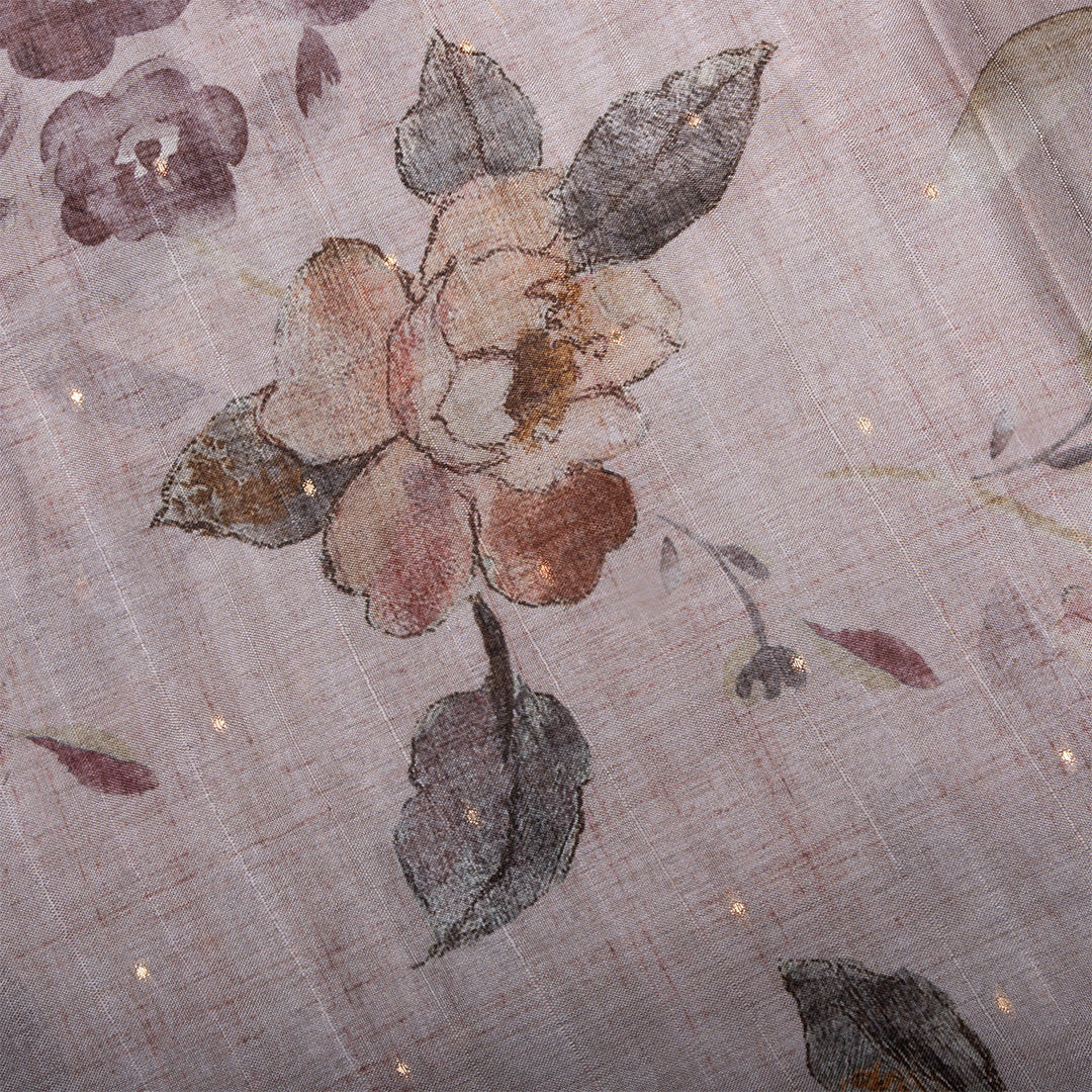Pastel Purple Floral Printed Tussar Fabric