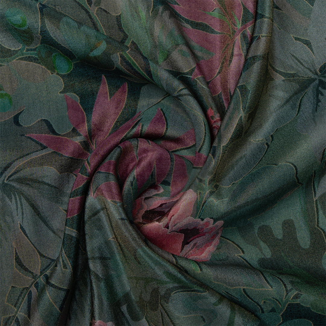 Sherpa Blue Digital Printed Floral Tissue Fabric