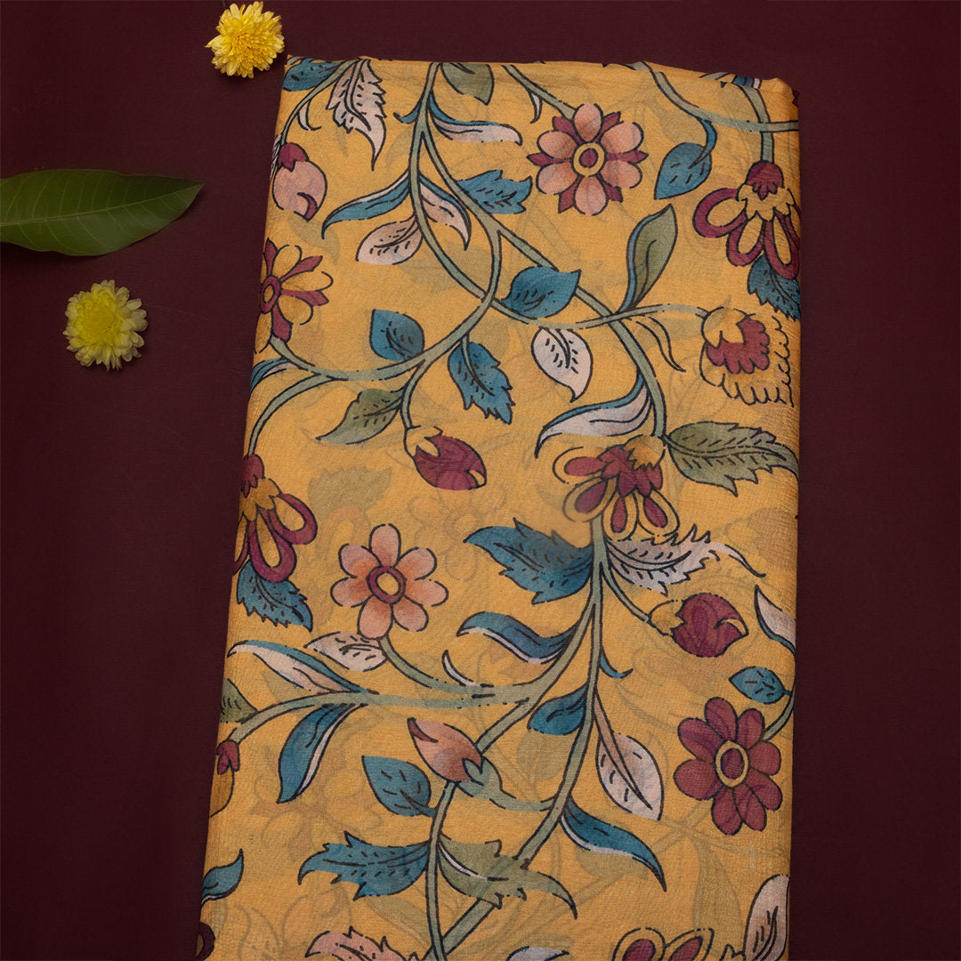 Pale Yellow Floral Printed Tissue Fabric