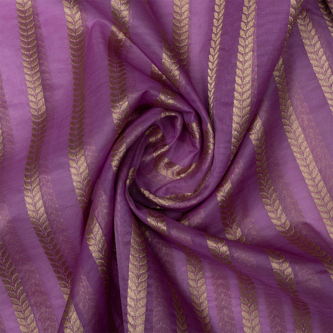 Purple Zari Stripes Jamawar Organza Fabric