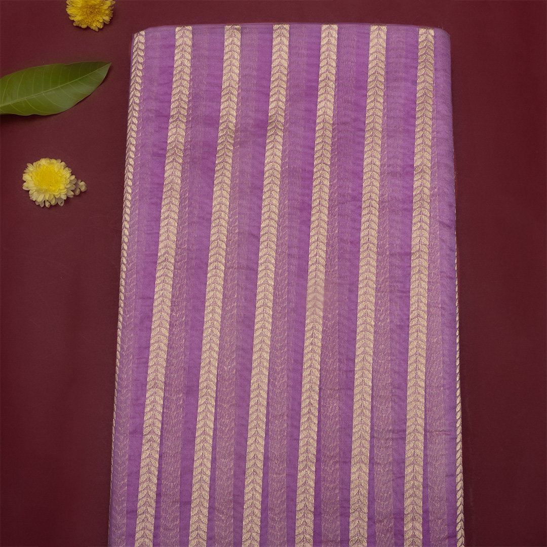 Purple Zari Stripes Jamawar Organza Fabric