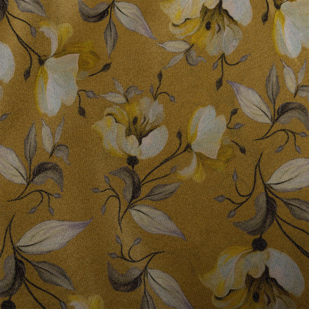 Dusty Yellow Digital Printed Floral Tissue Fabric