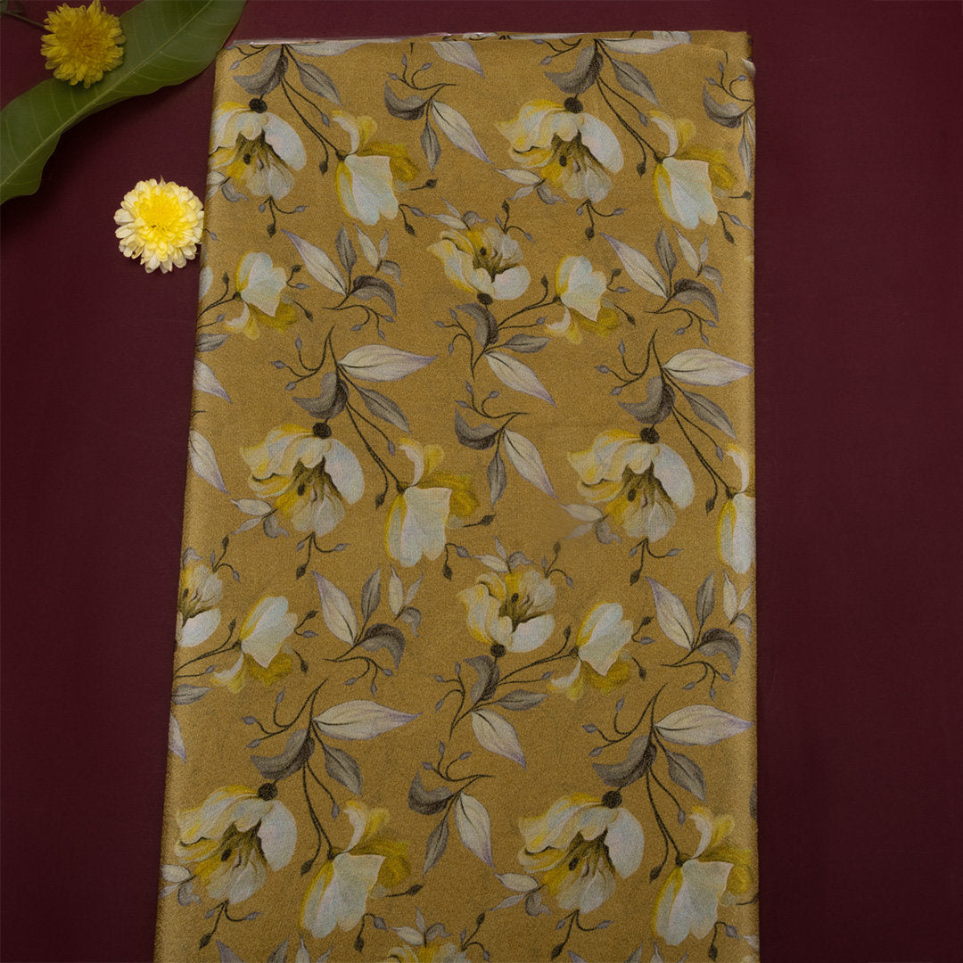 Dusty Yellow Digital Printed Floral Tissue Fabric