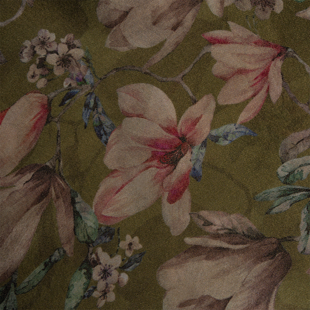 Dusty Green Digital Printed Floral Tissue Fabric
