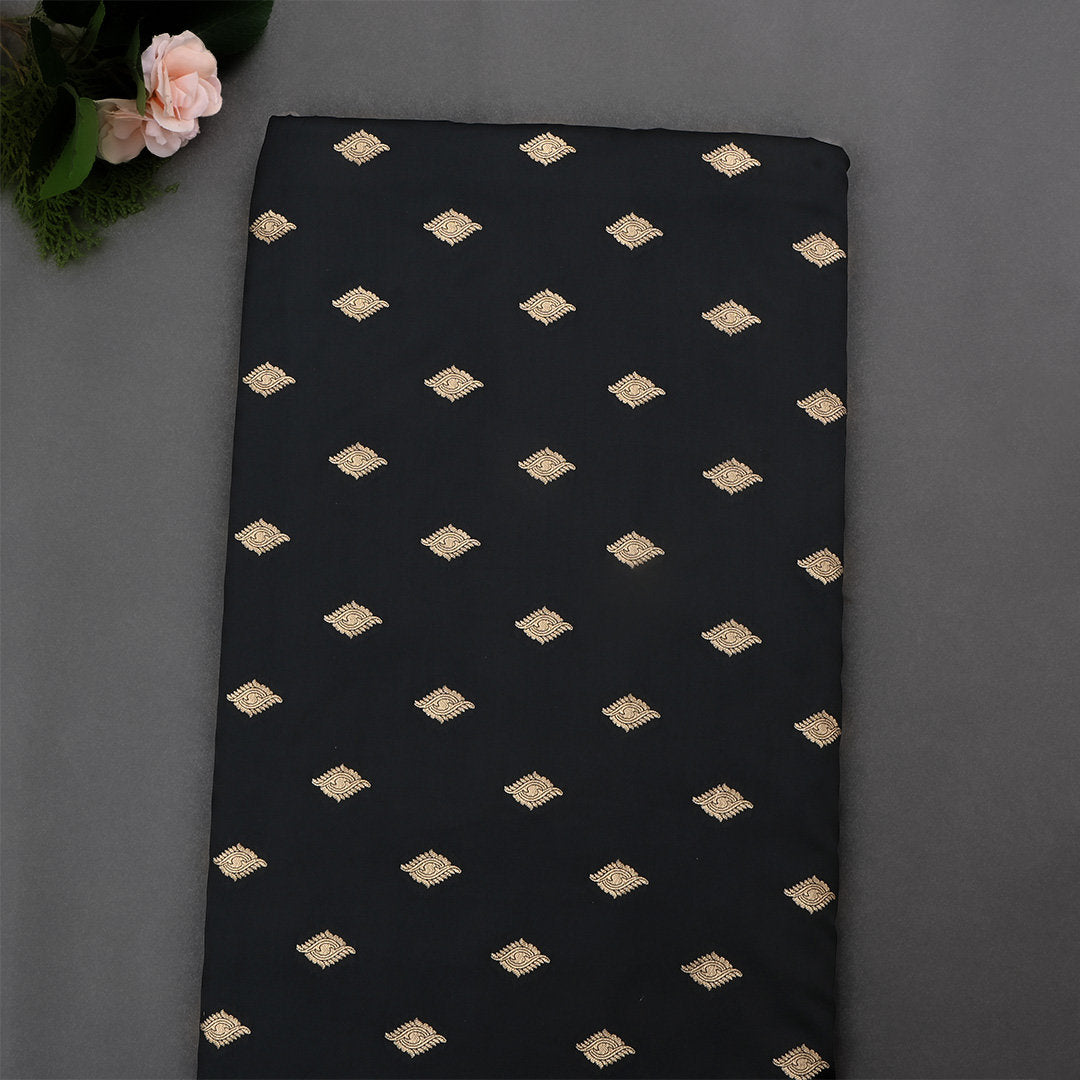 Black Jamawar Silk Fabric With Eye Butti'S