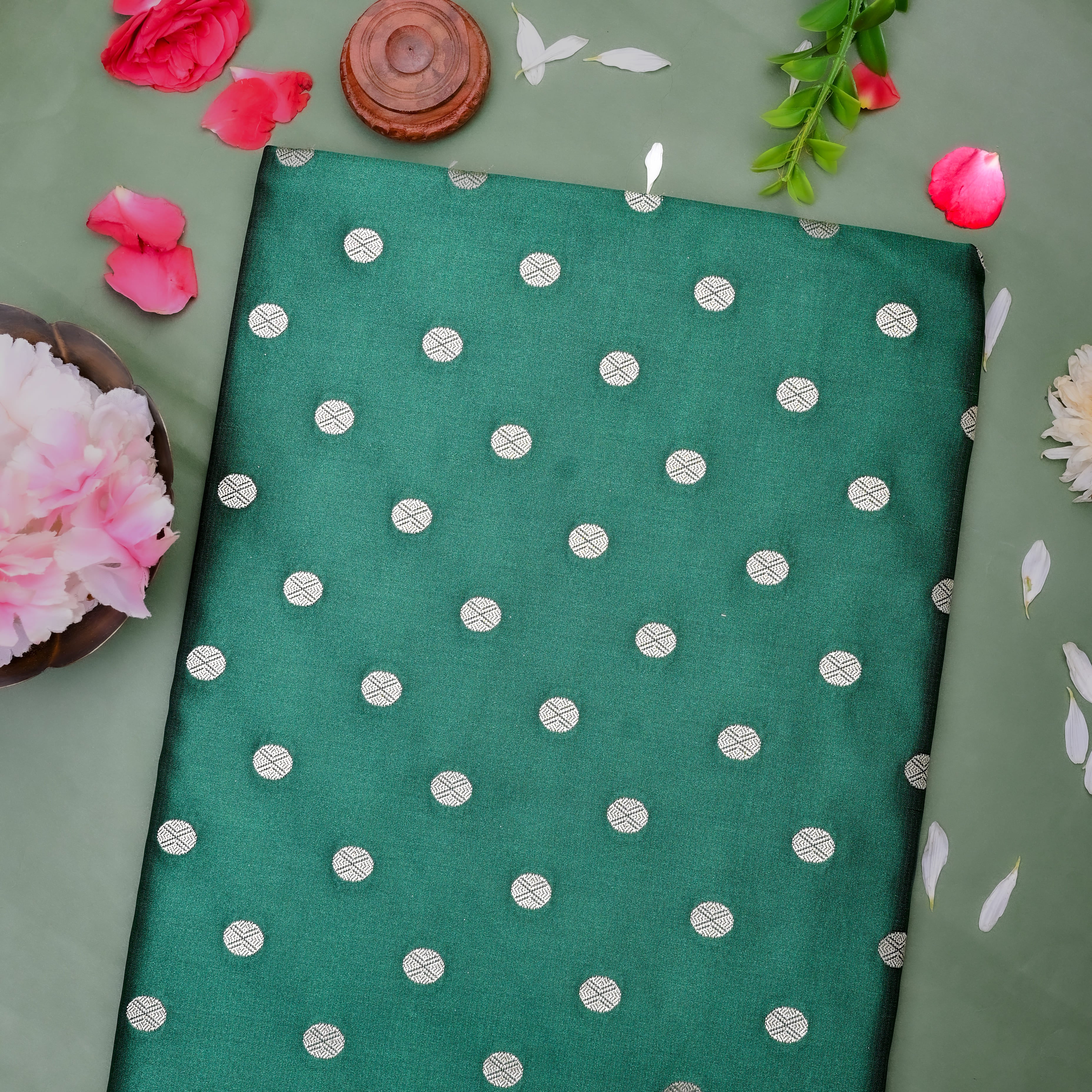 Bottle Green Banaras Soft Silk Fabric