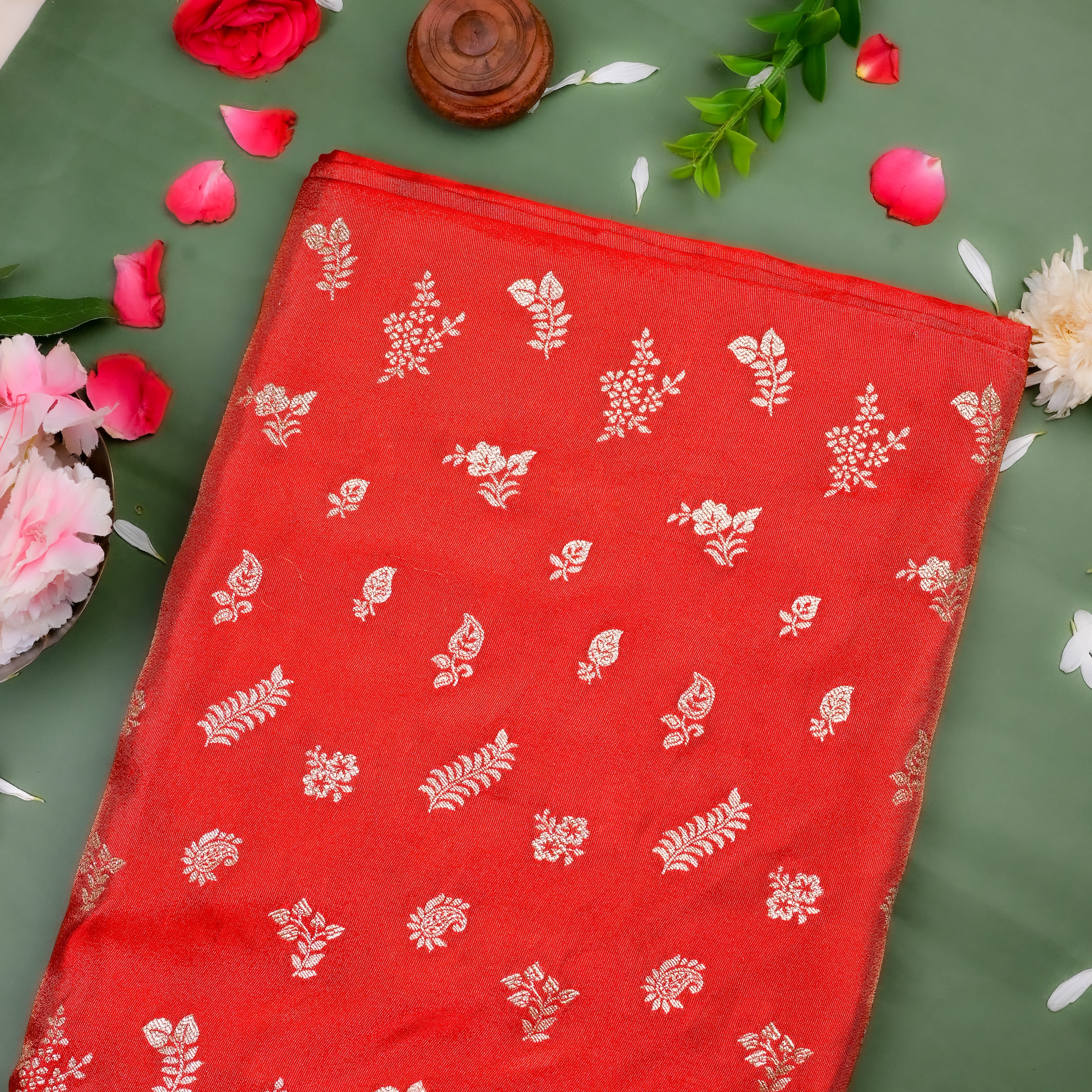 Orange Jamawar Tissue Fabric With Designer Border