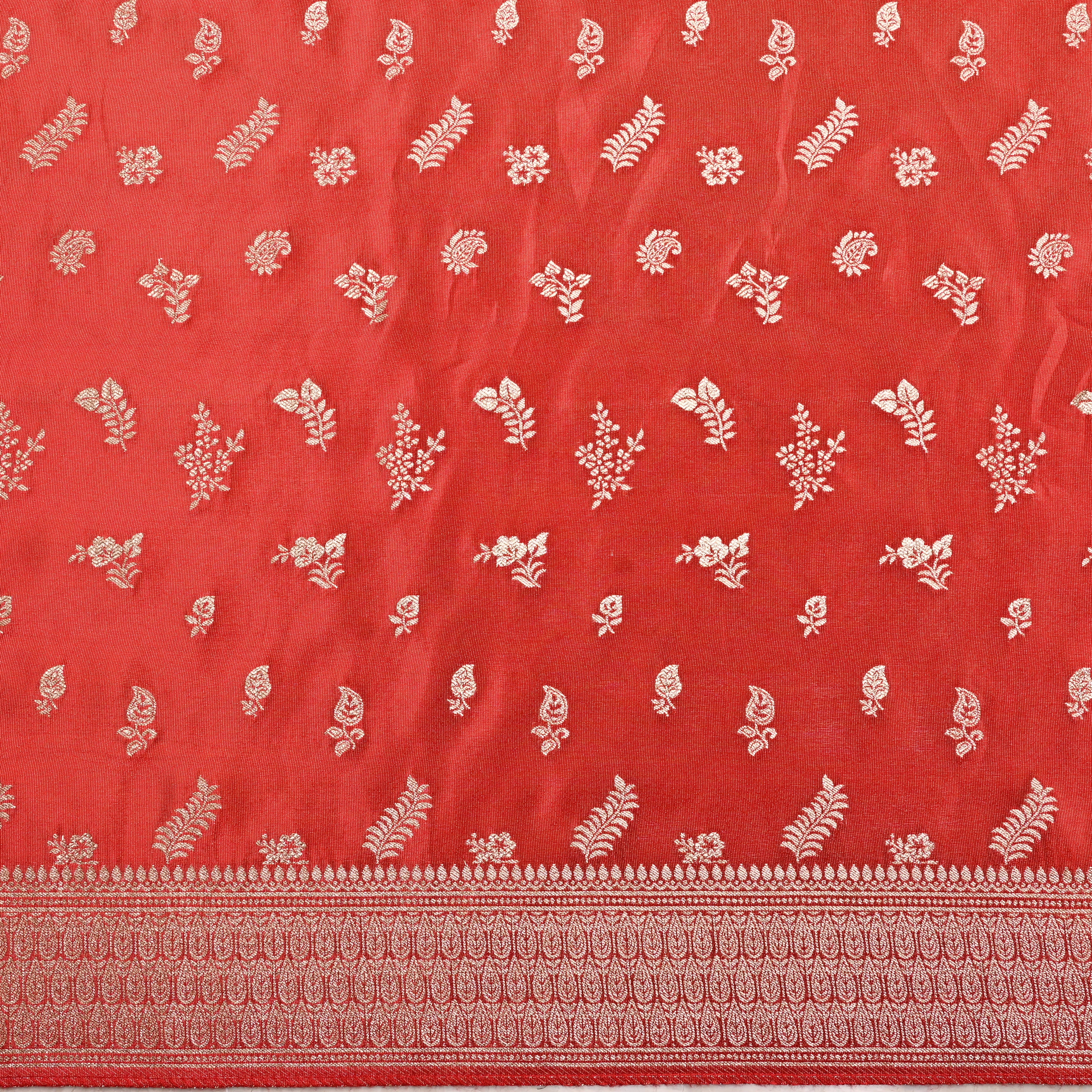 Orange Jamawar Tissue Fabric With Designer Border