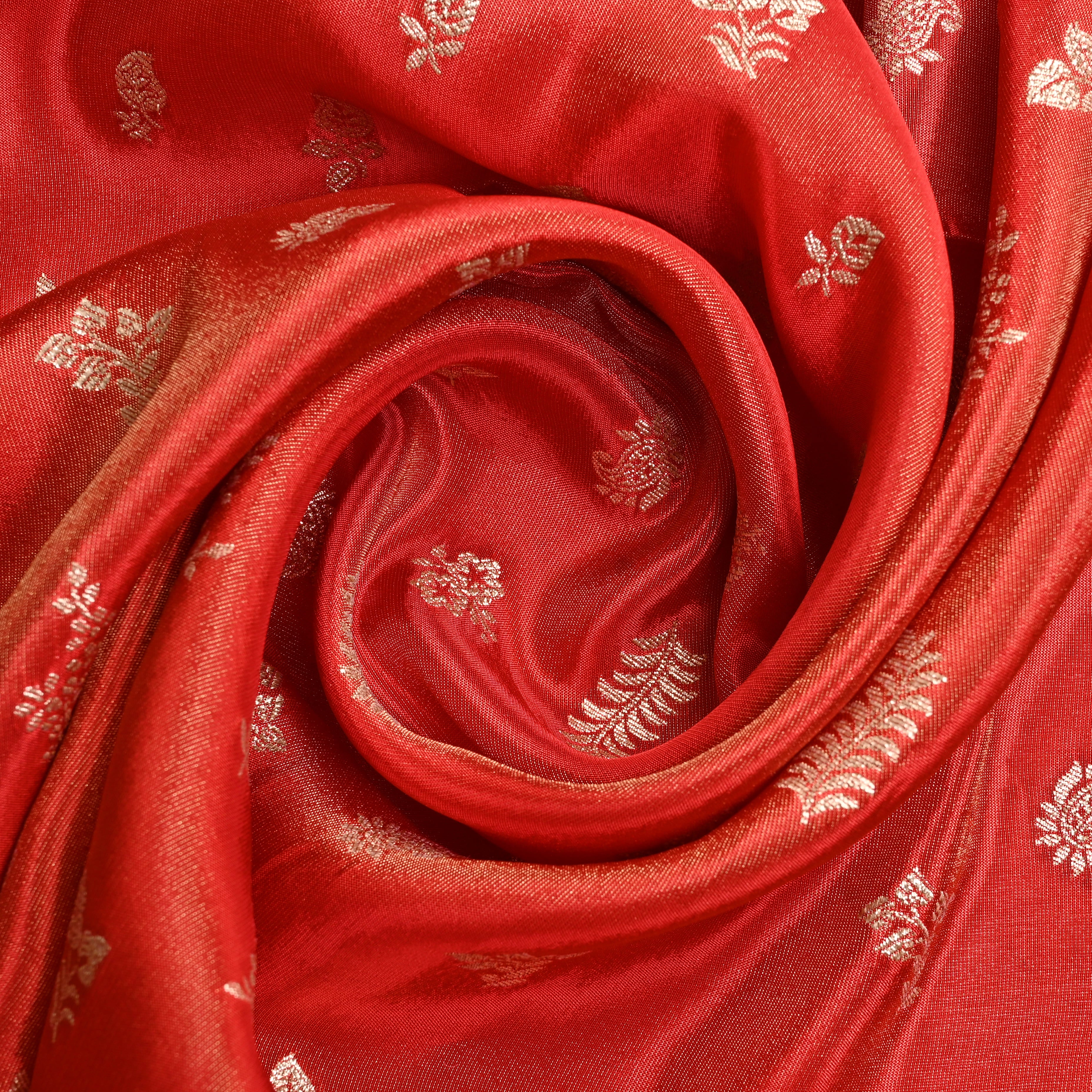 Orange Jamawar Tissue Fabric With Designer Border