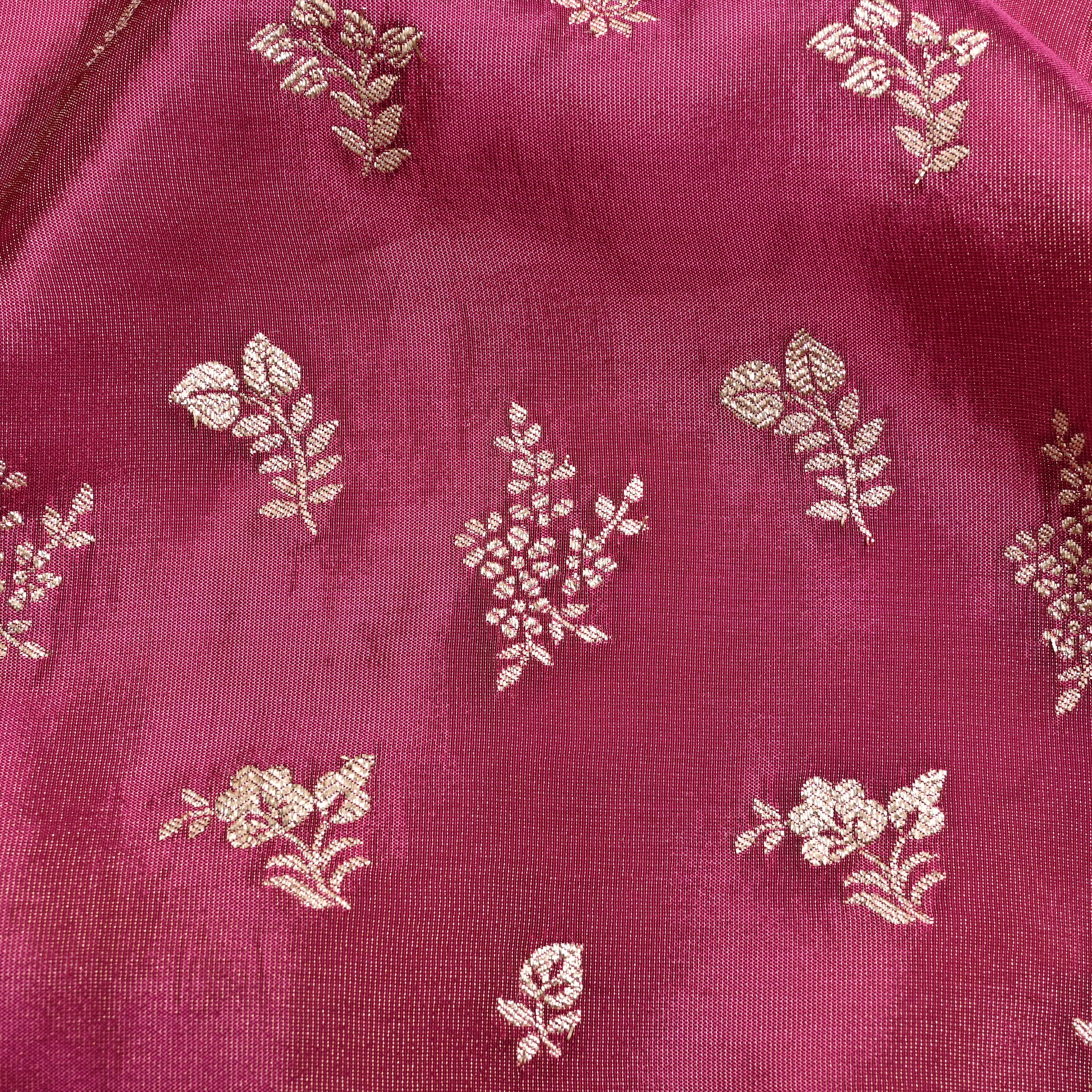 Thulian Pink Jamawar Tissue Fabric With Designer Border