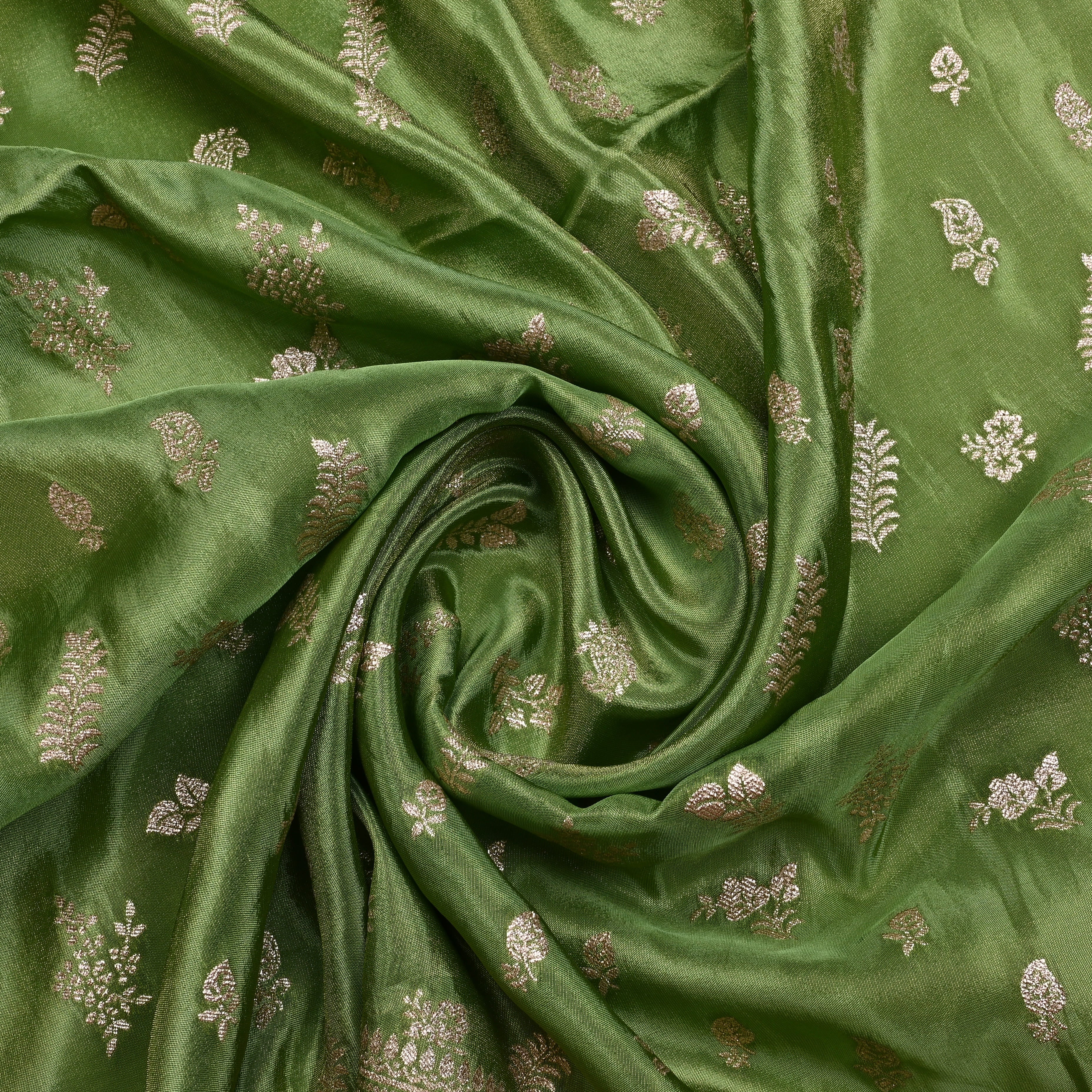 Mahendi Green Jamawar Tissue Fabric With Designer Border