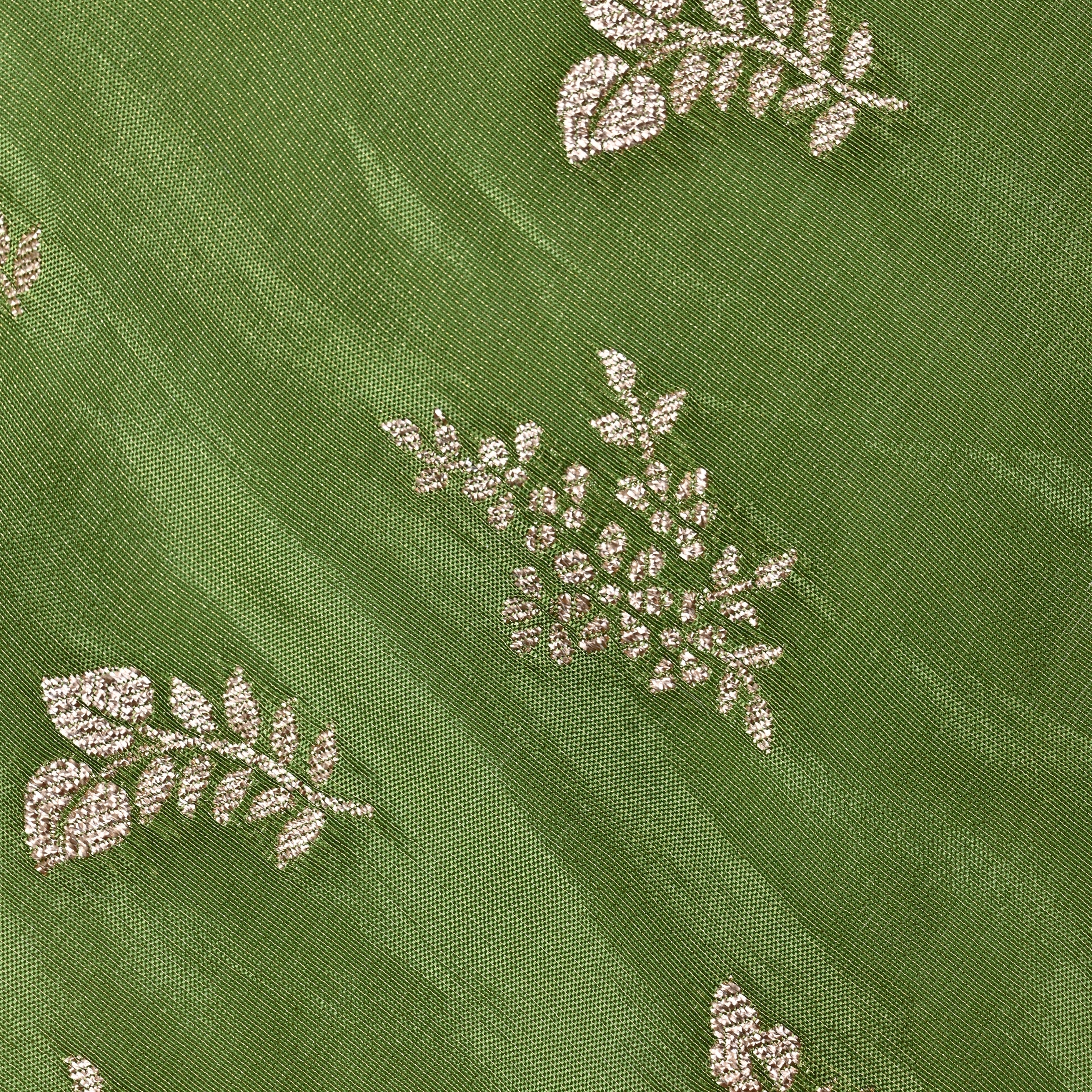 Mahendi Green Jamawar Tissue Fabric With Designer Border