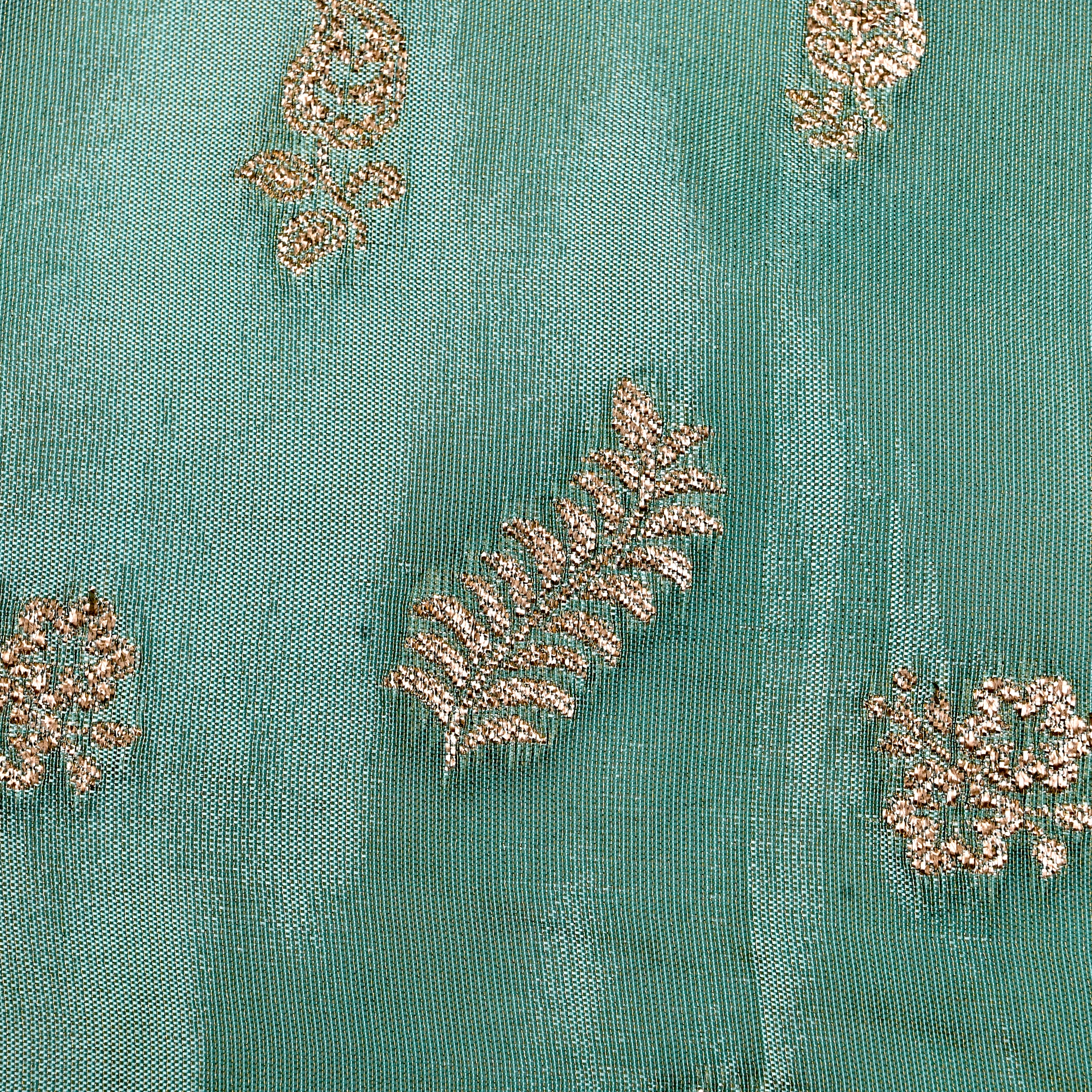 Bright Teal Jamawar Tissue Fabric With Designer Border