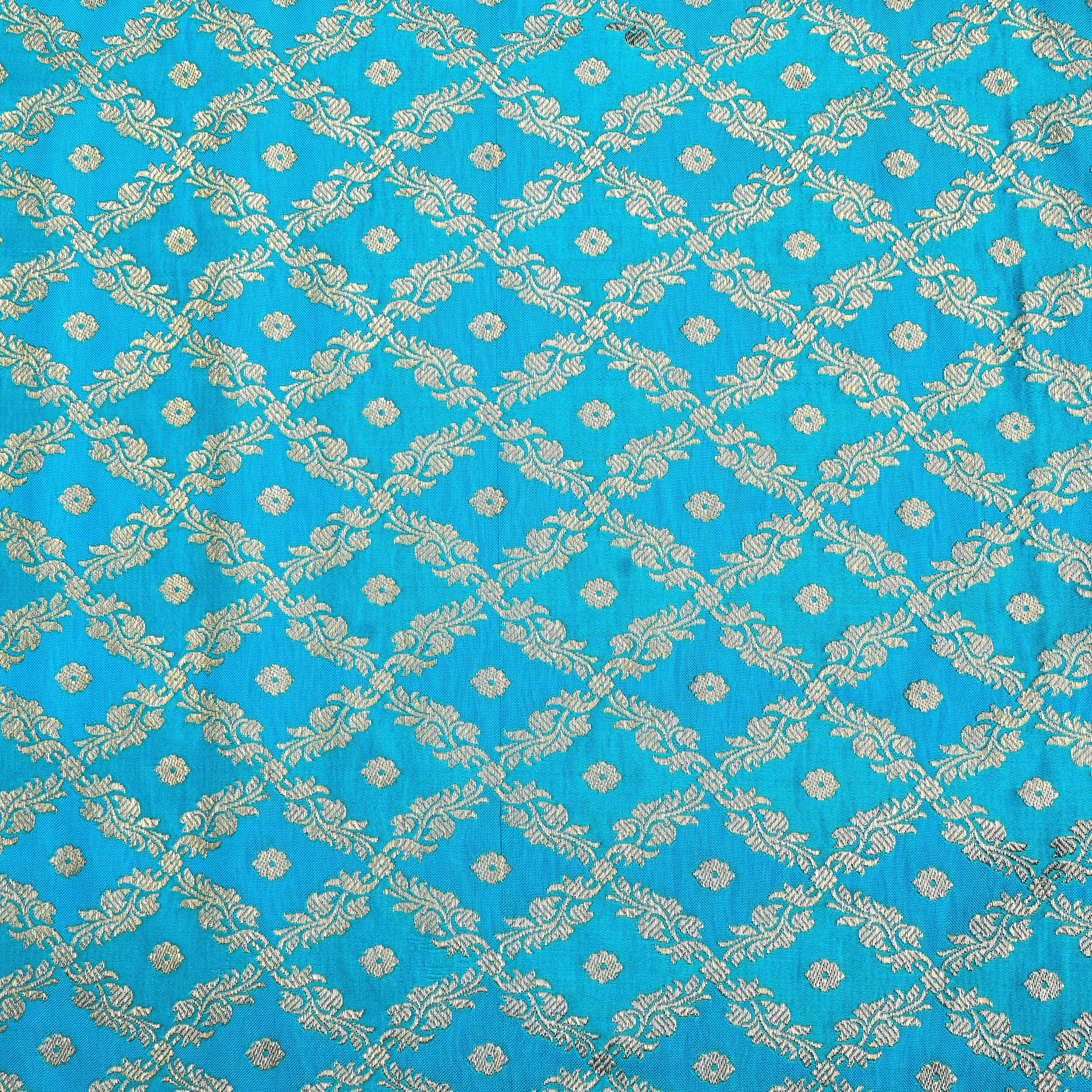 Cyan Blue Banaras Fabric With Checks Pattern