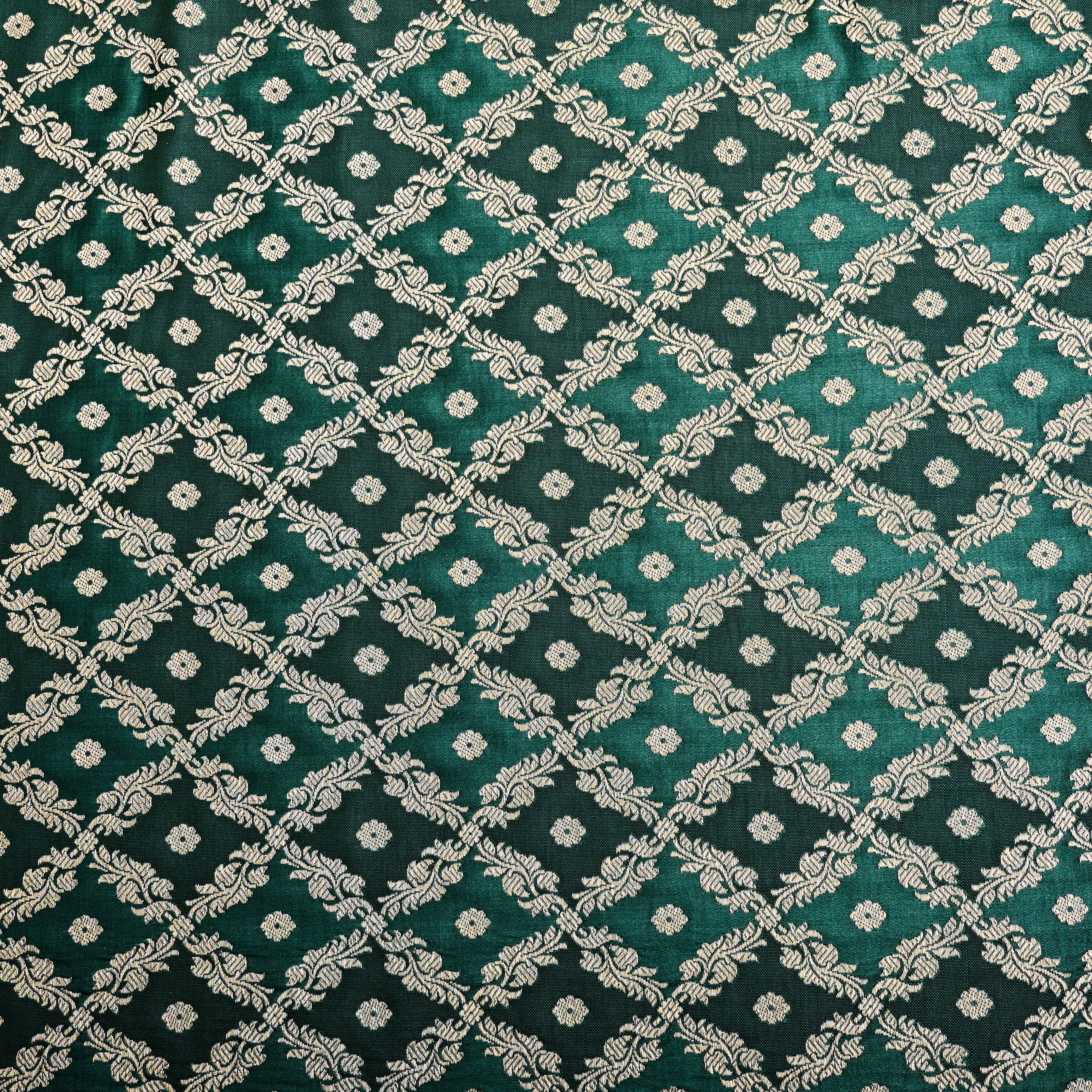 Dual Shade Of Green Banaras Fabric With Checks Pattern