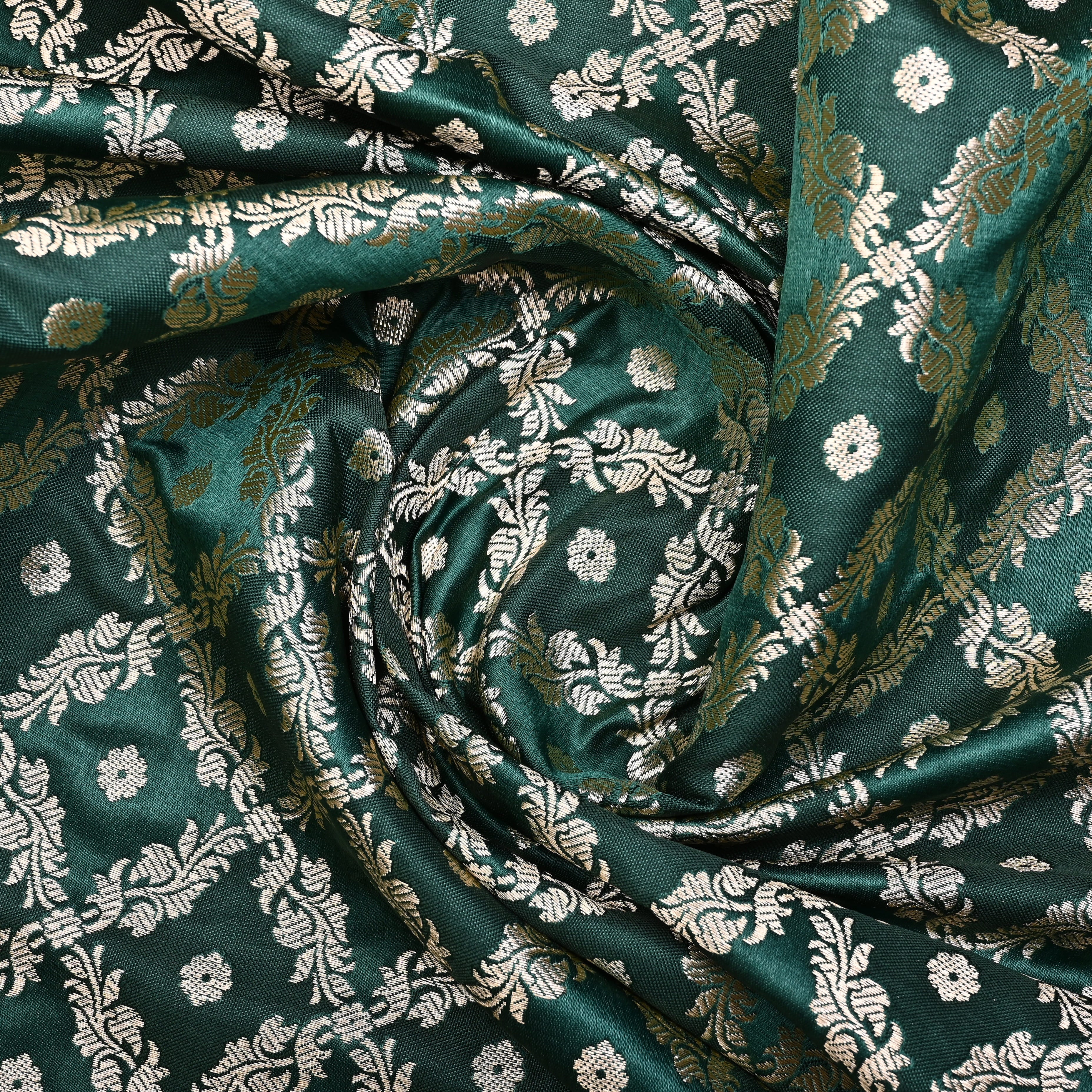 Dual Shade Of Green Banaras Fabric With Checks Pattern